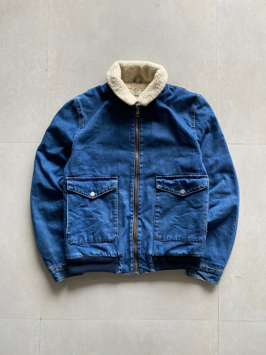 TOP MAN FURRY DENIM JACKET - M