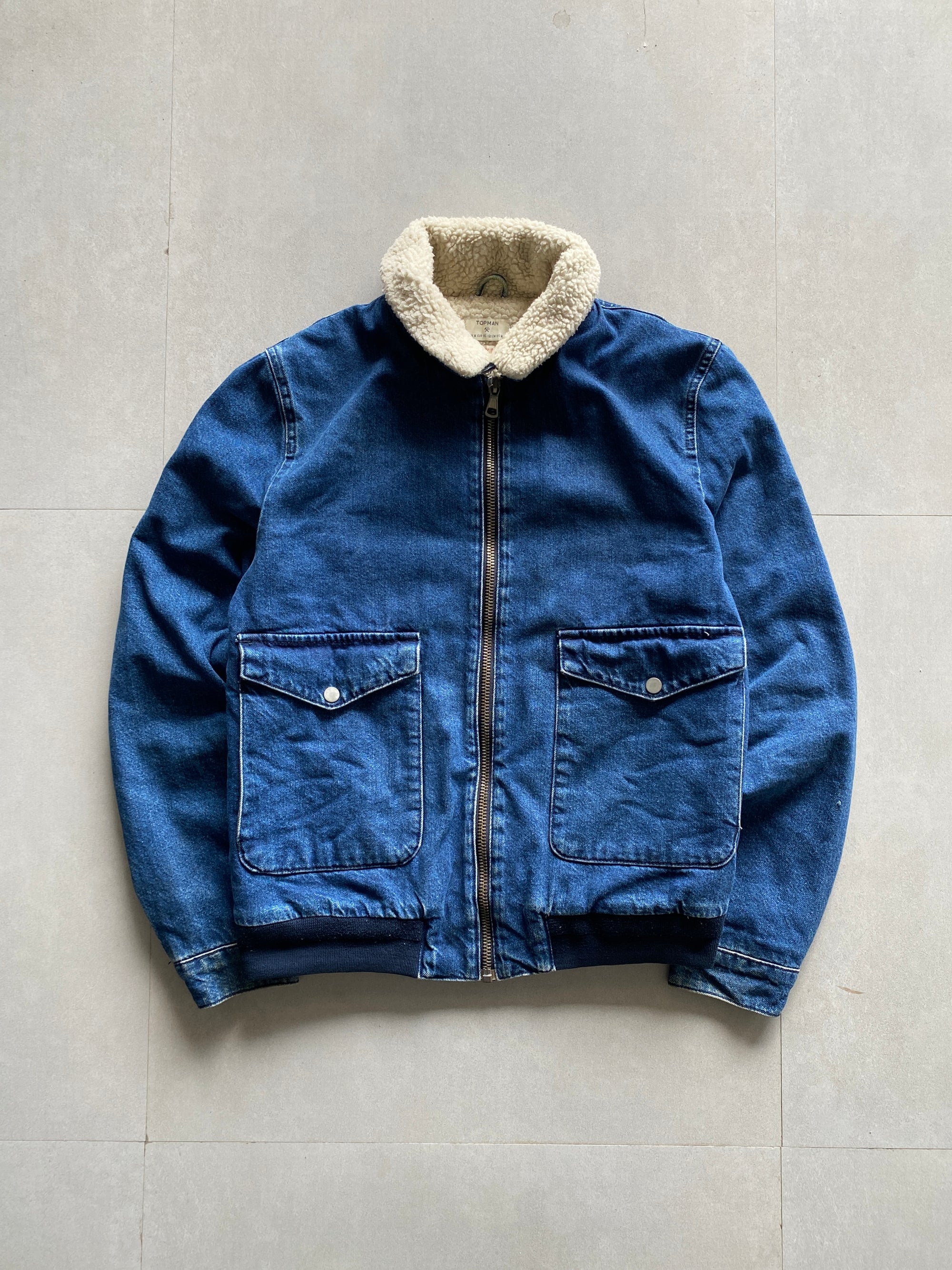 TOP MAN FURRY DENIM JACKET - M