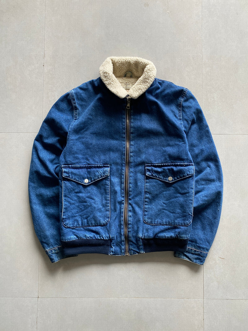 TOP MAN FURRY DENIM JACKET - M