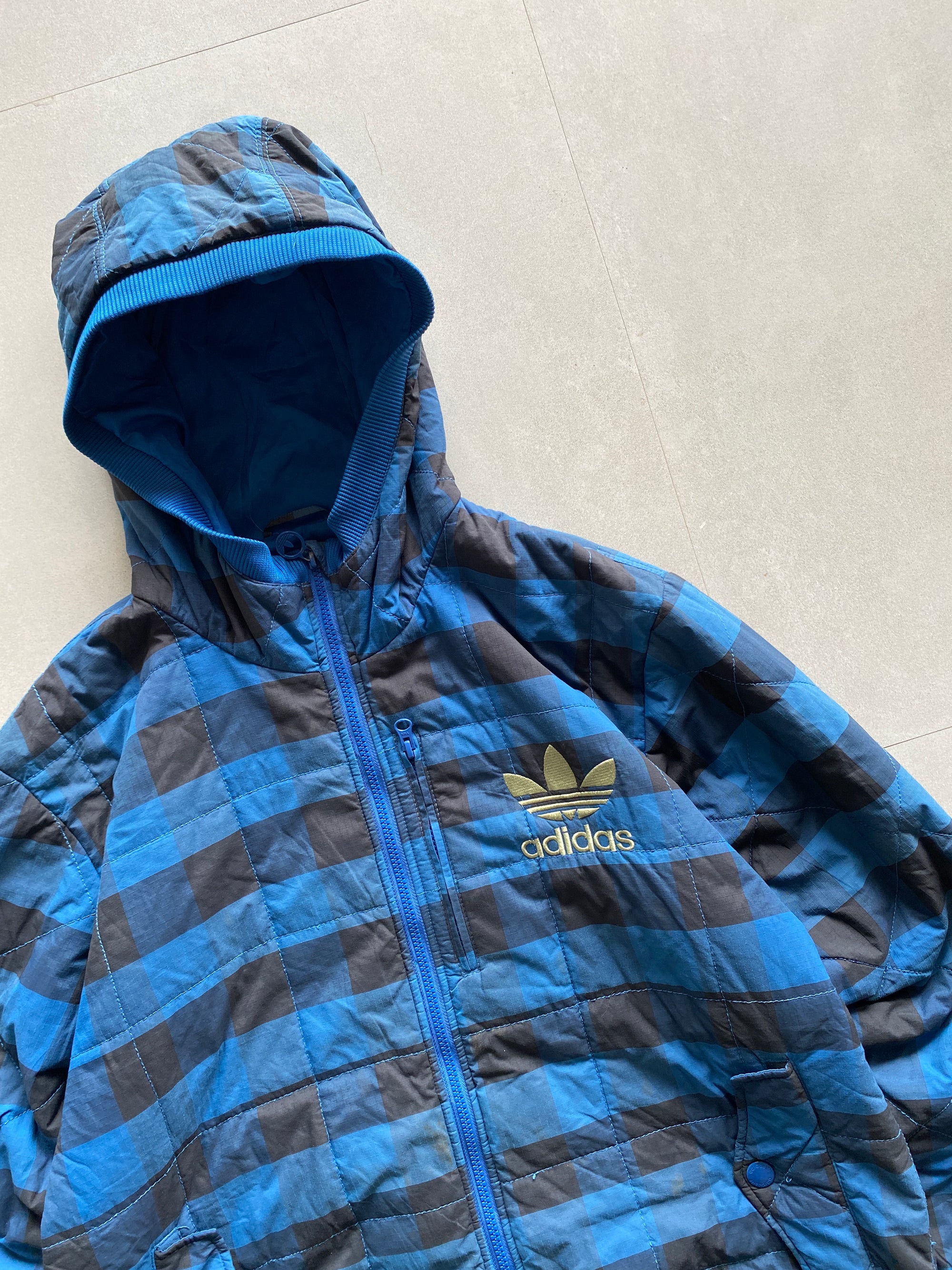 90s ADIDAS HOODED HEAVY JACKET - XL