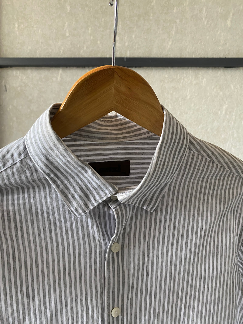 STRIPED LINEN BLENDED SHIRT - S