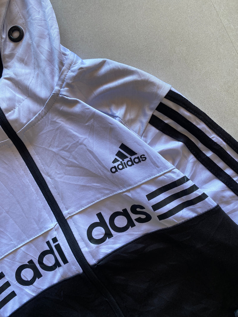 ADIDAS STRIPED HOODED JACKET - XS