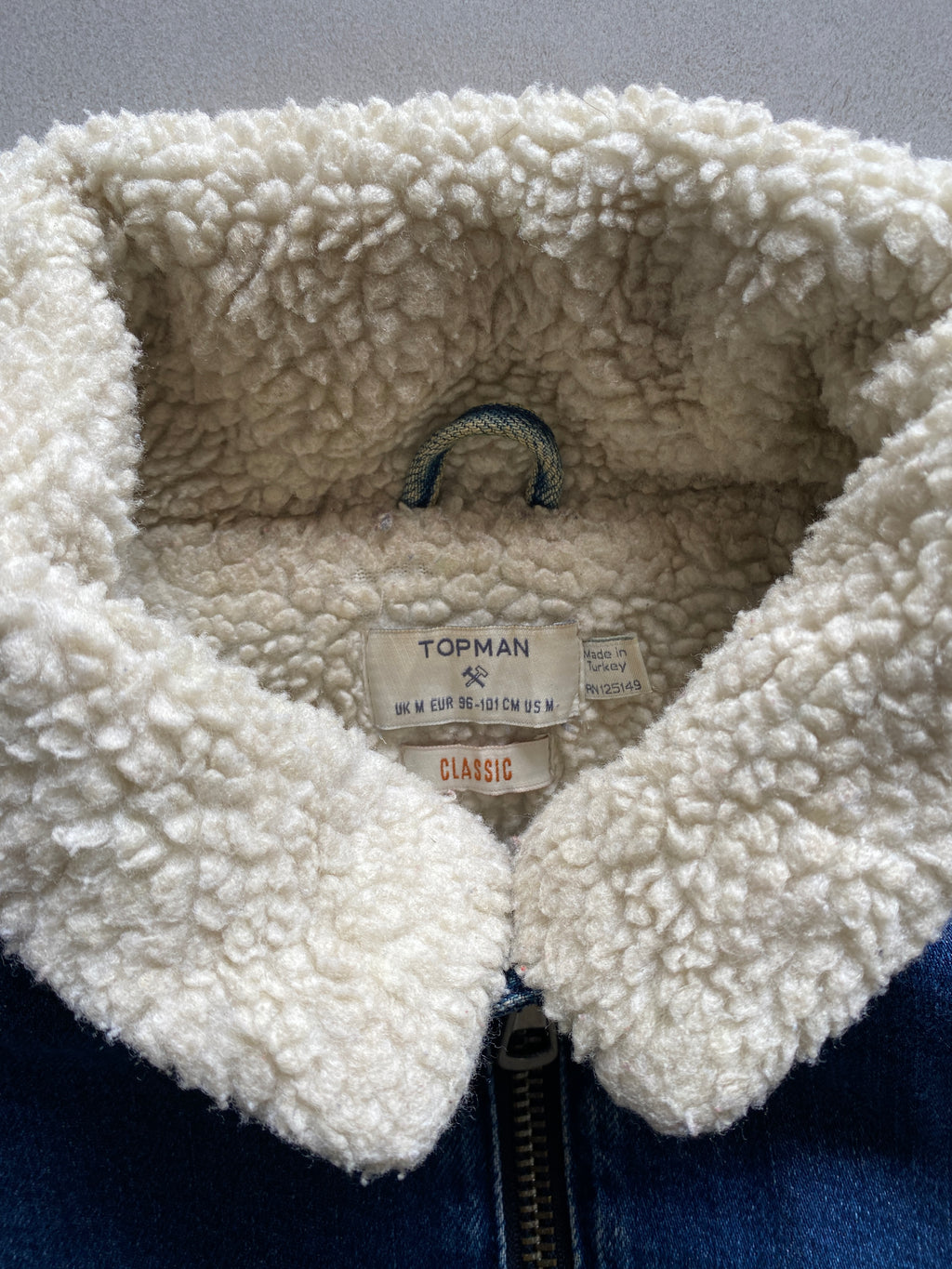 TOP MAN FURRY DENIM JACKET - M