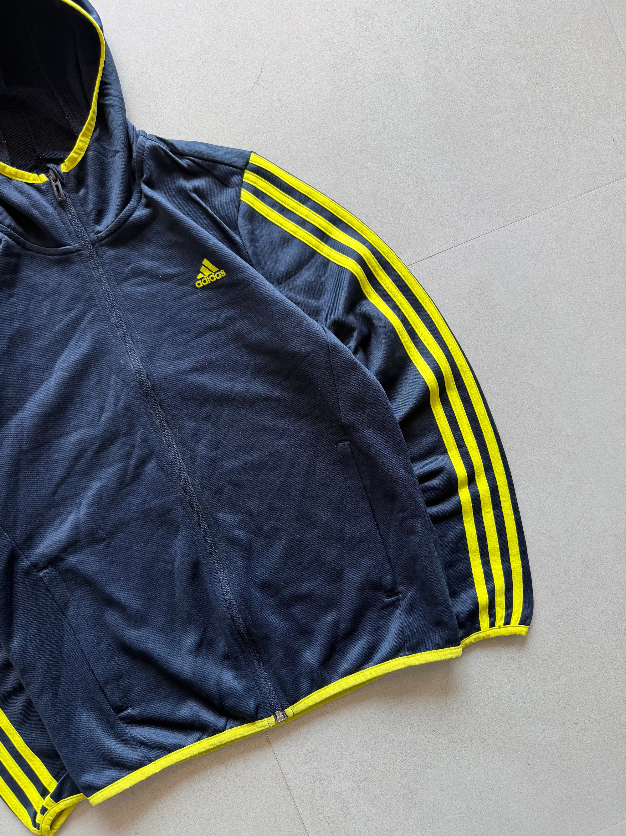 ADIDAS STRIPED HOODED JACKET - XS