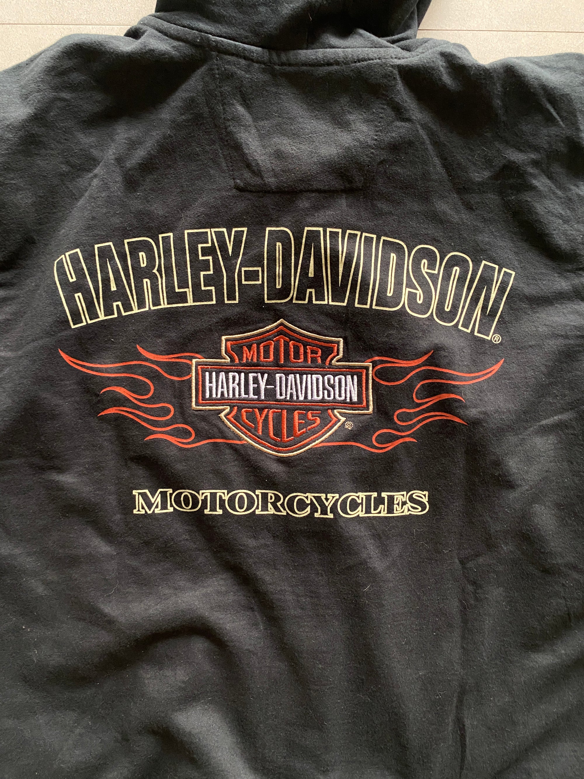 VINTAGE HARLEY DAVIDSON SPELL OUT ZIPPER HOODIE - XL