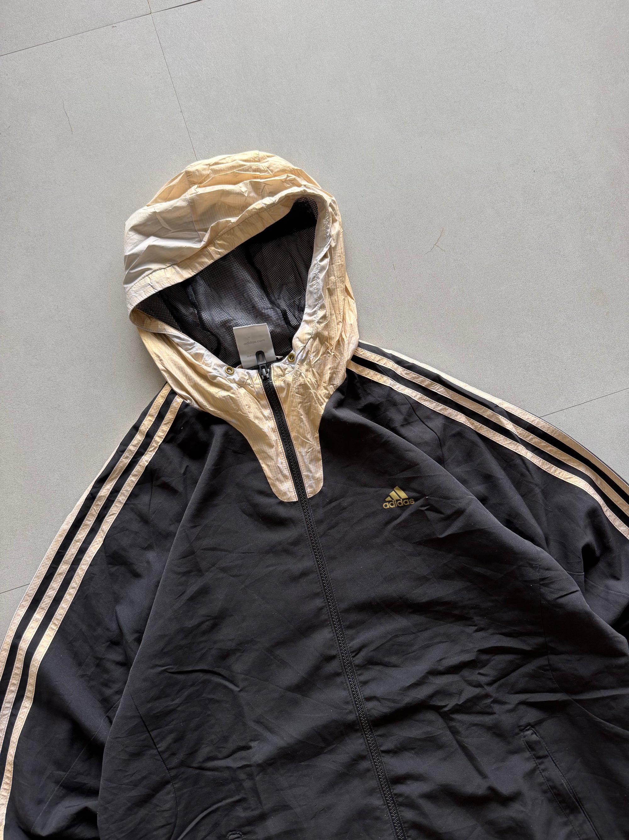 ADIDAS STRIPED HOODED JACKET - L