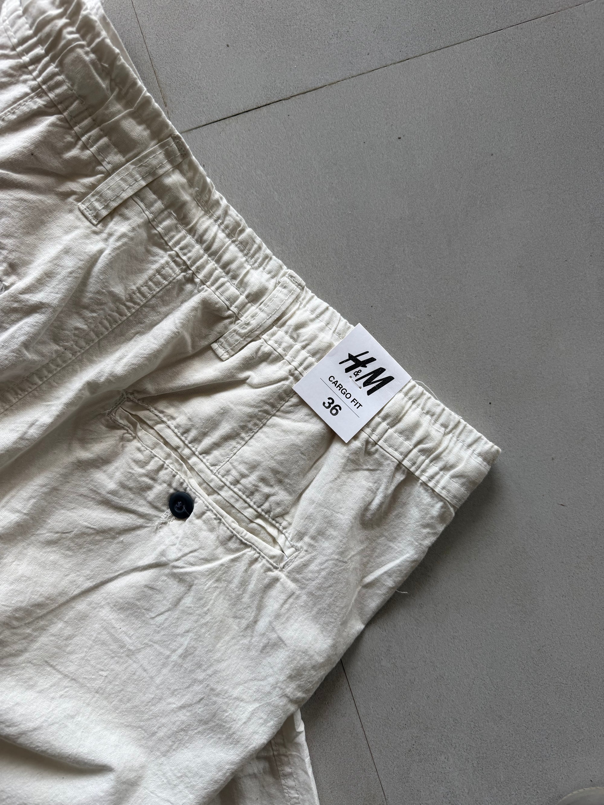 H&M WHITE LINEN PANT - L