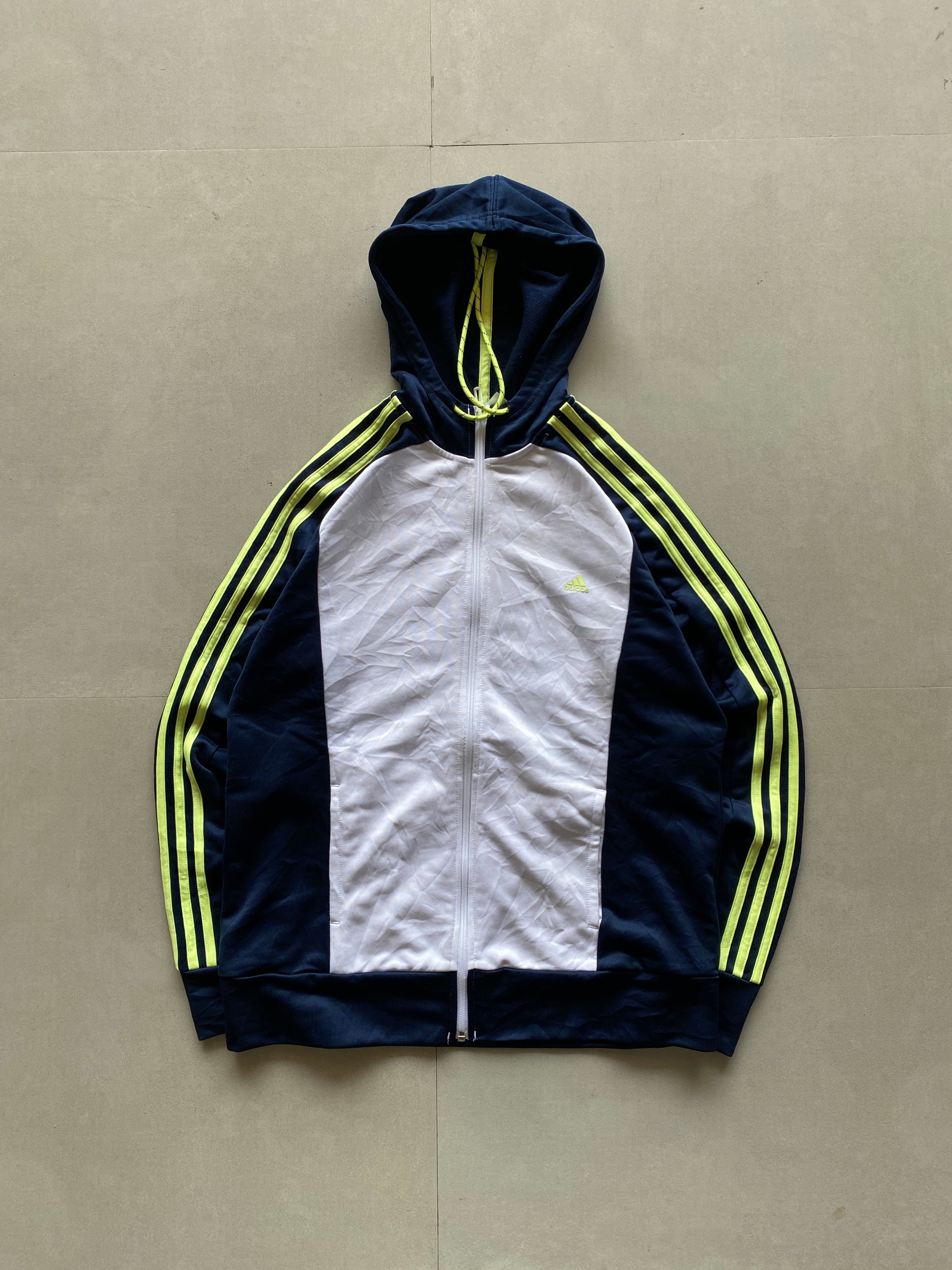 ADIDAS STRIPED HOODED JACKET - M