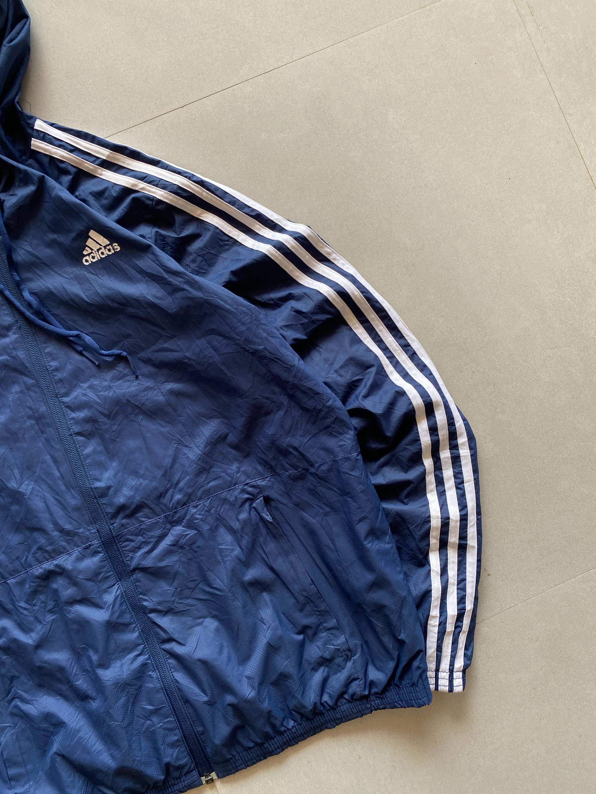 ADIDAS STRIPED HOODED JACKET - M