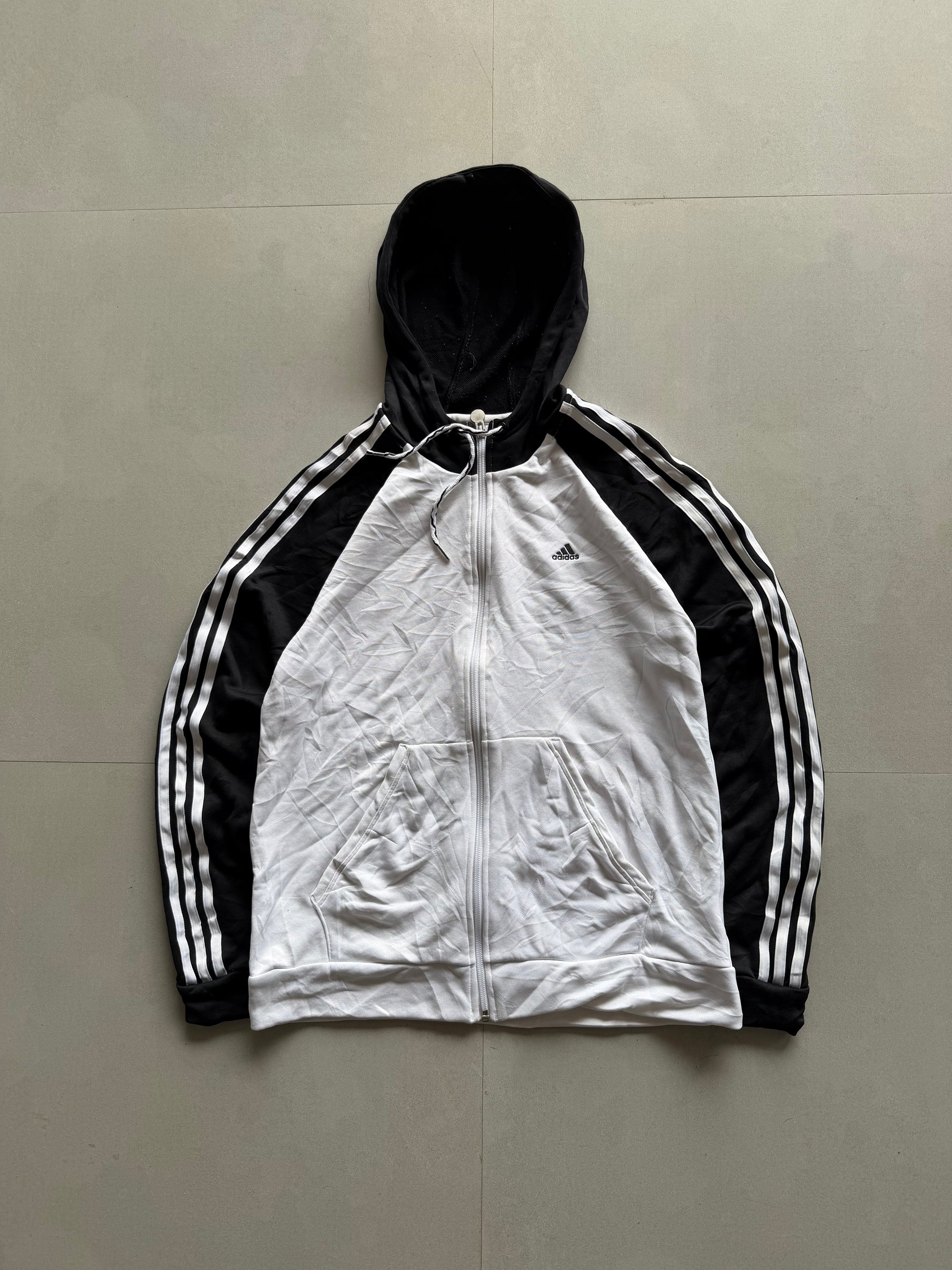 ADIDAS STRIPED HOODED JACKET - M