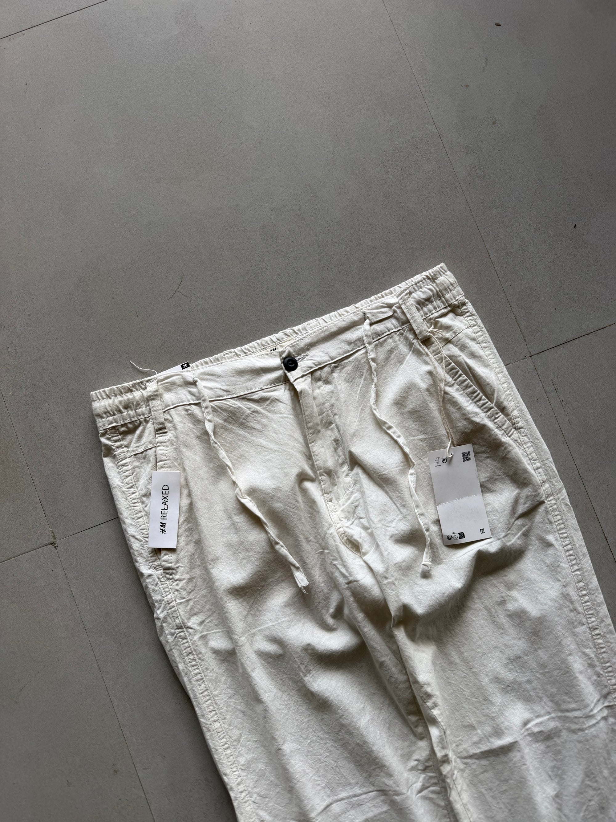 H&M WHITE LINEN PANT - L