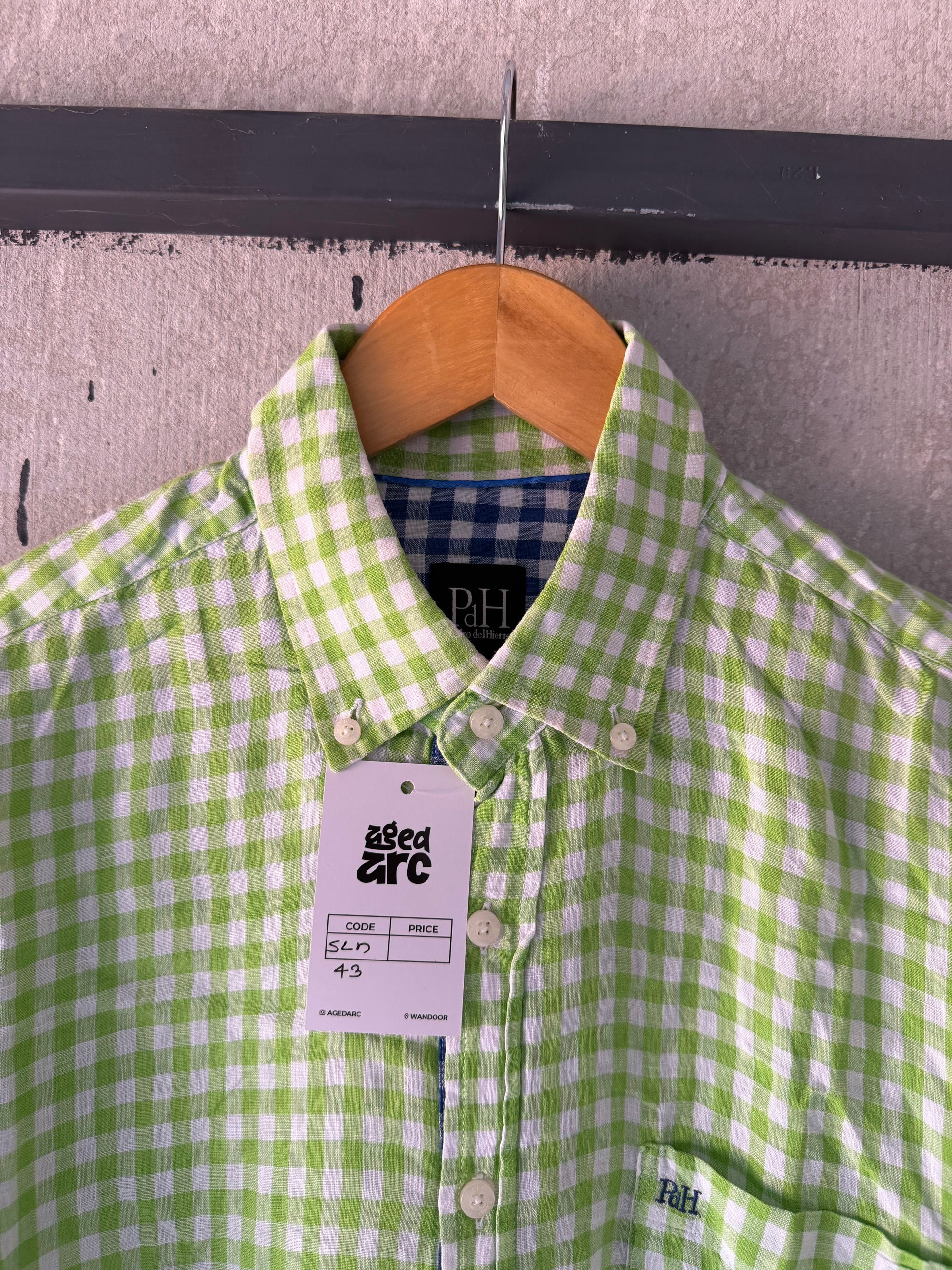 PDH CHECKERD LINEN SHIRT - L