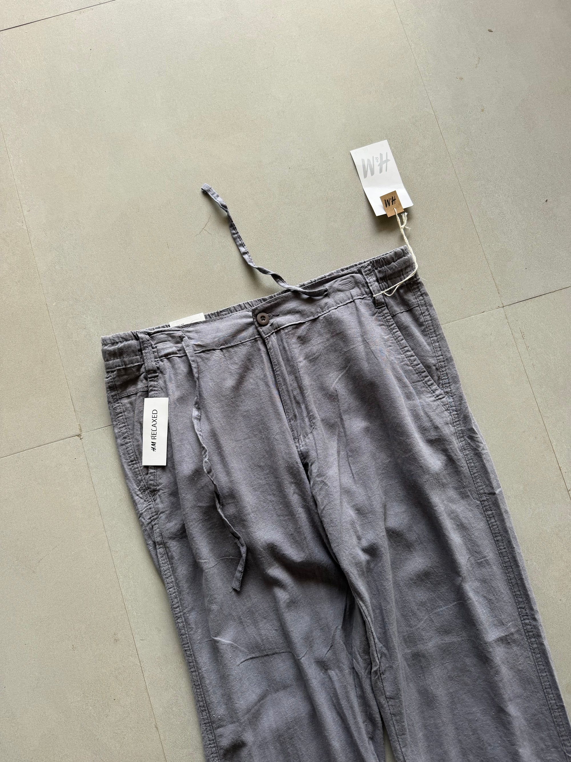 H&M GREY LINEN PANT - L