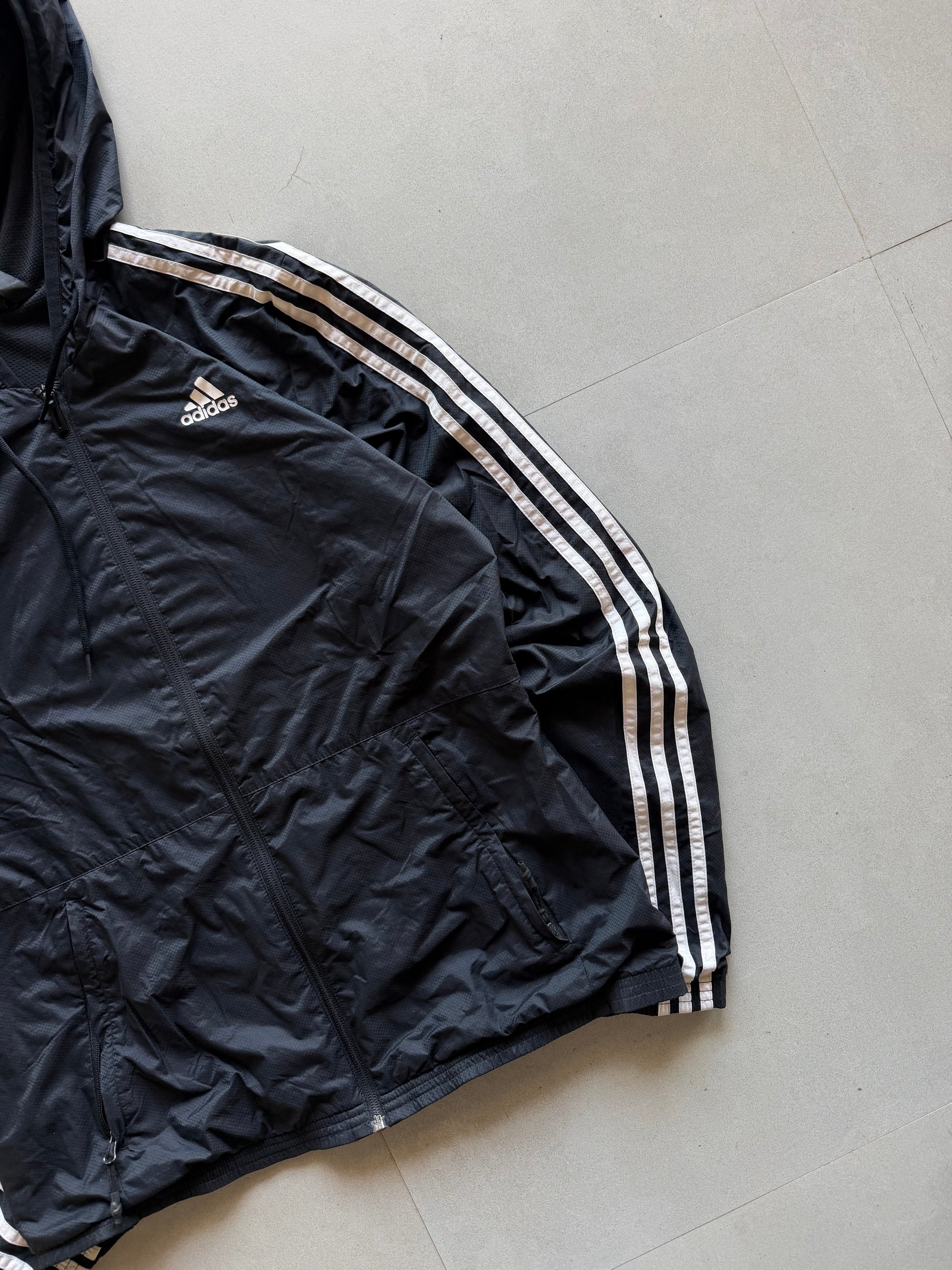 ADIDAS STRIPED HOODED JACKET - M