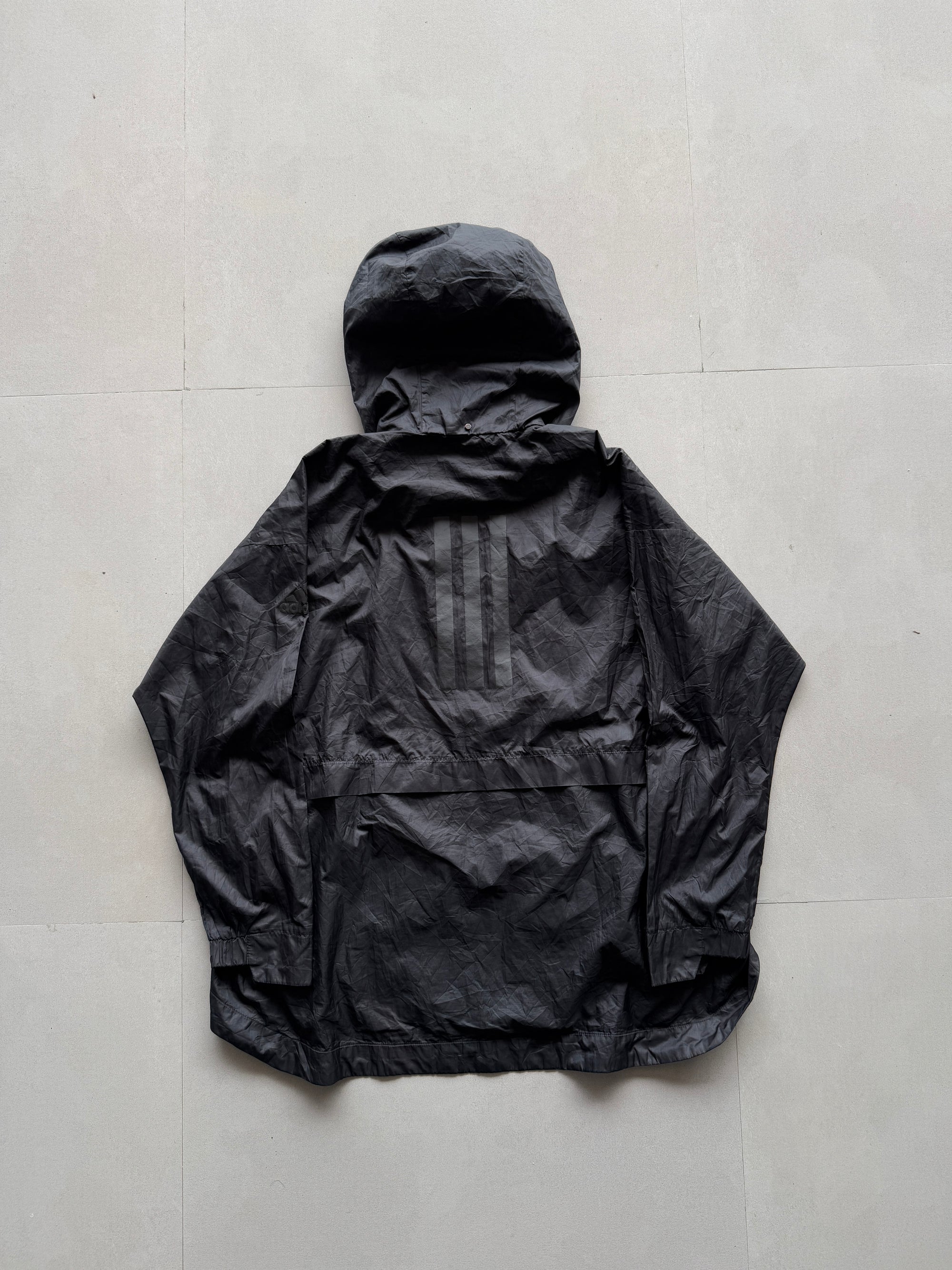 ADIDAS BLACK PACKABLE HOODED JACKET - M