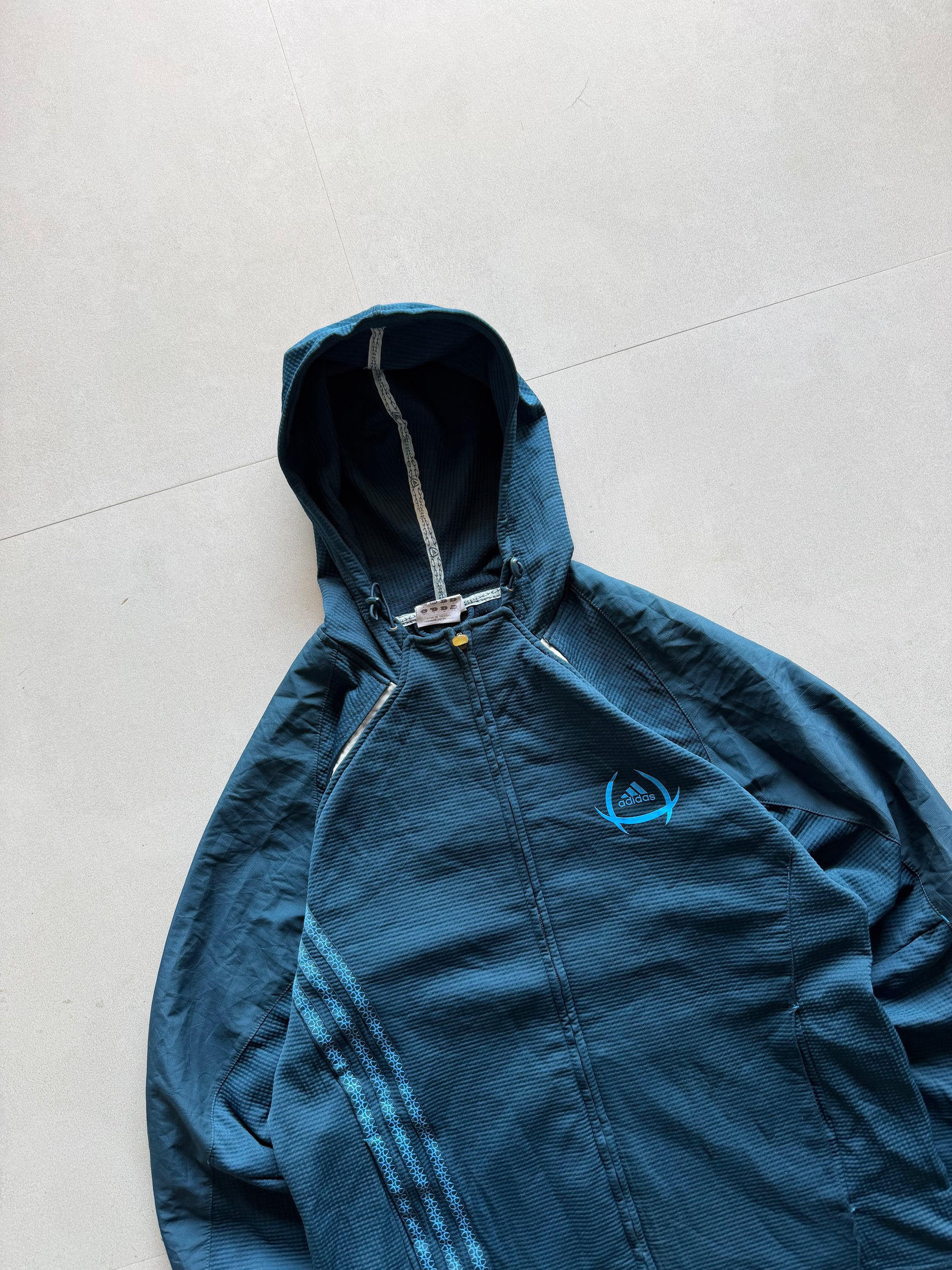 ADIDAS STRIPED HOODED JACKET - M