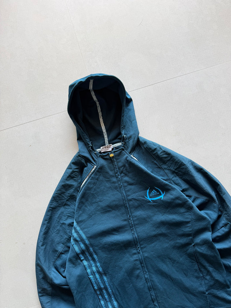 ADIDAS STRIPED HOODED JACKET - M