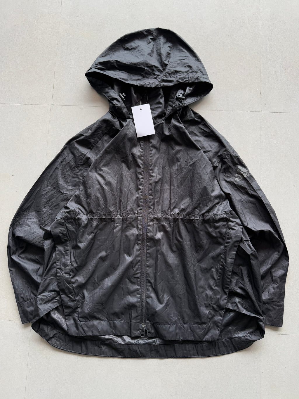 ADIDAS BLACK PACKABLE HOODED JACKET - M