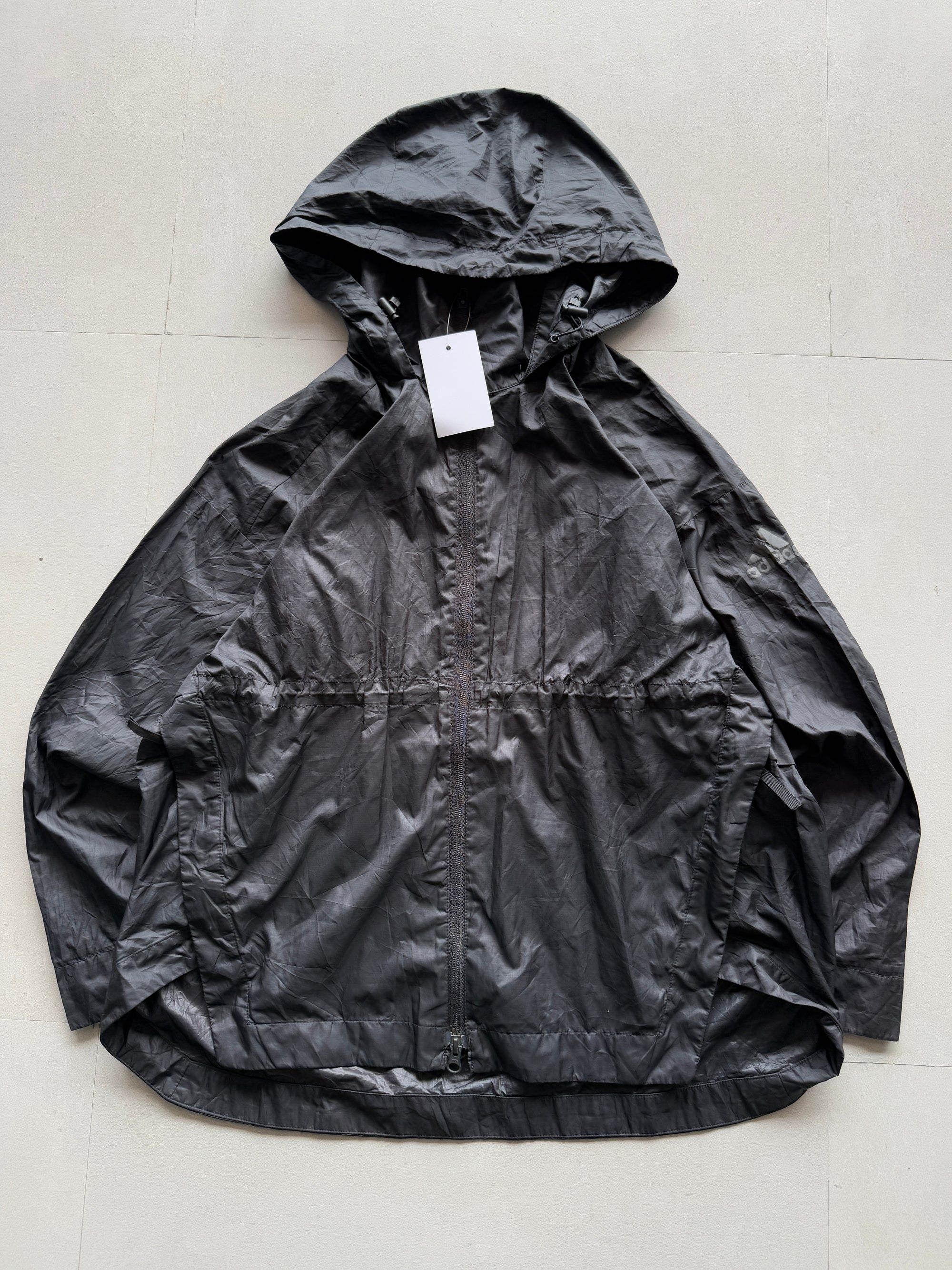 ADIDAS BLACK PACKABLE HOODED JACKET - M