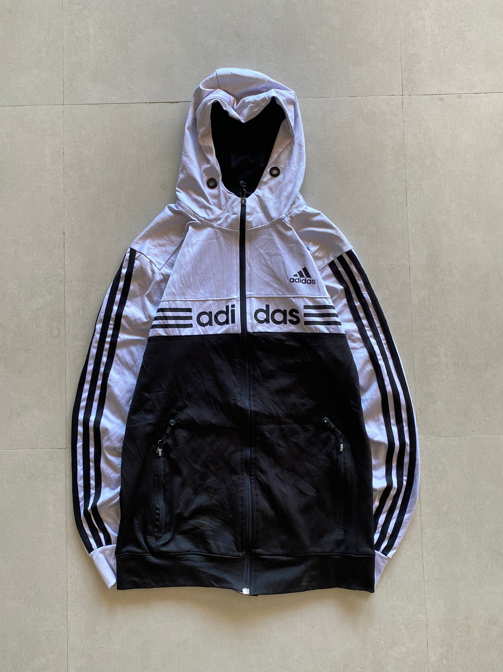 ADIDAS STRIPED HOODED JACKET - XS
