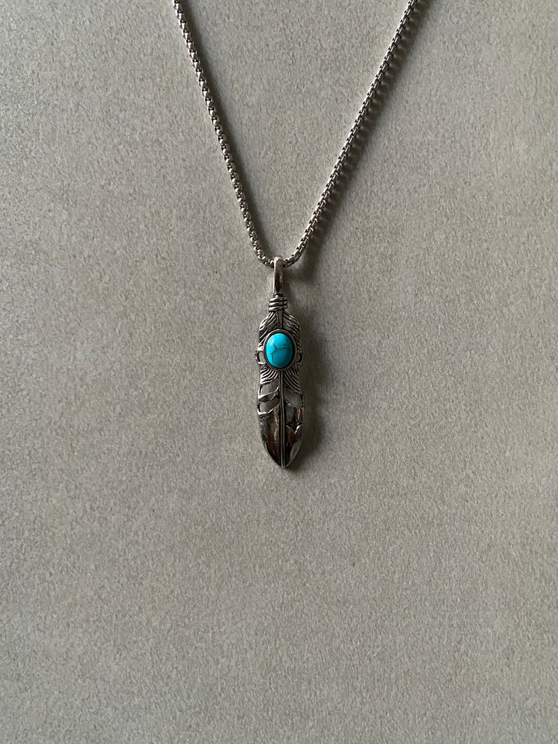 TURQUOISE FEATHER PENDANT CHAIN