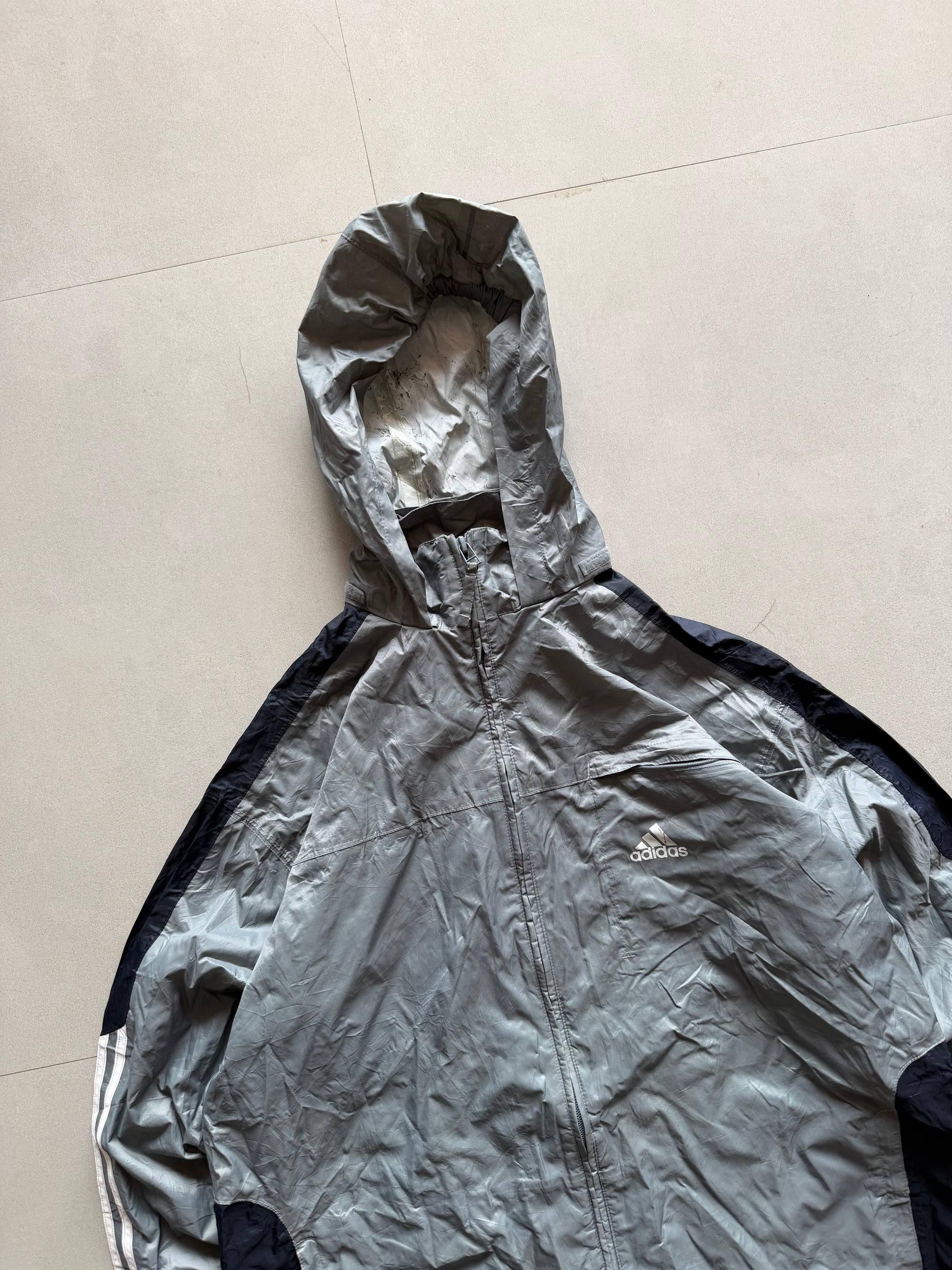 ADIDAS STRIPED HOODED JACKET  - L
