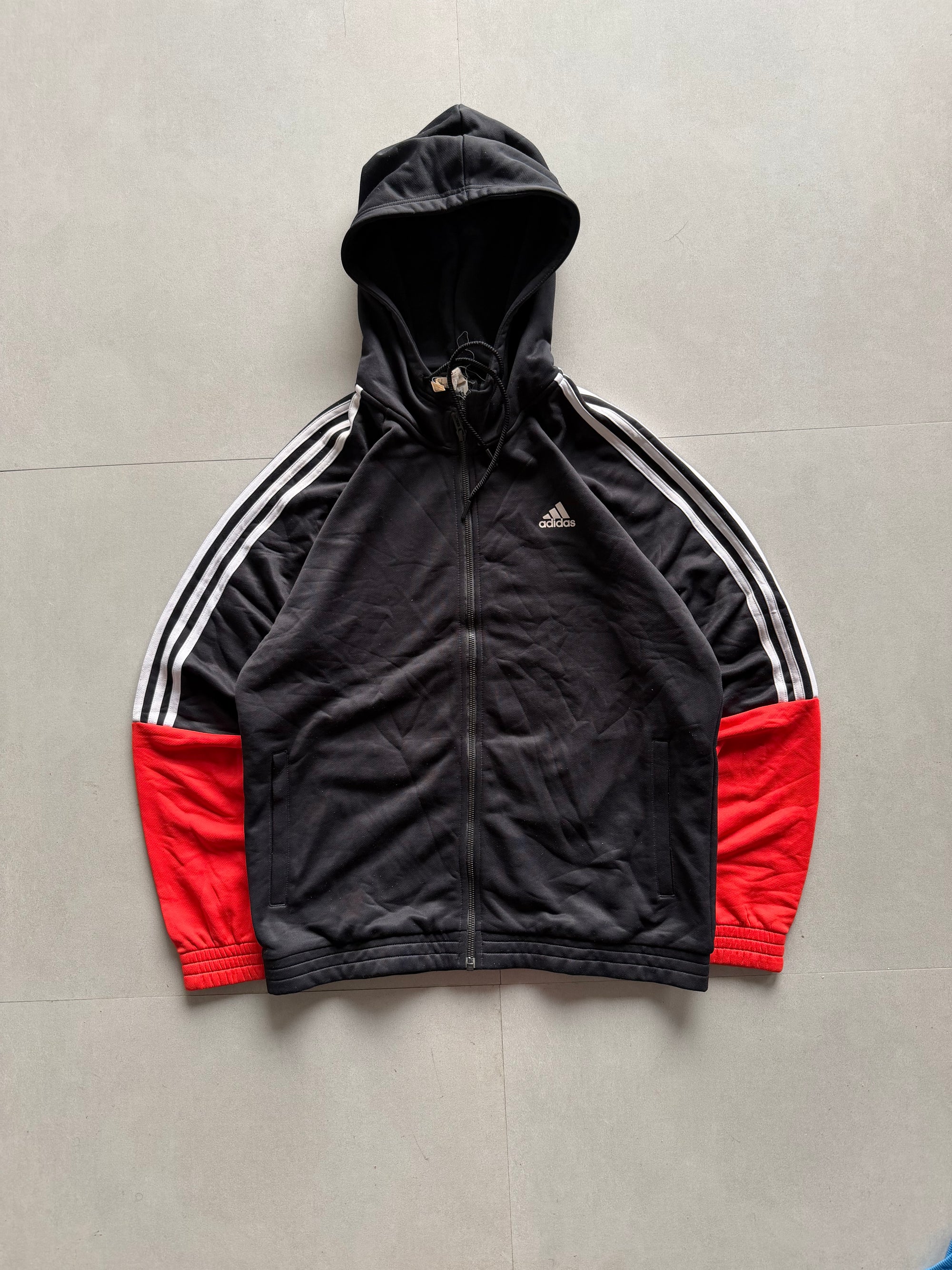 ADIDAS STRIPED HOODED JACKET - M