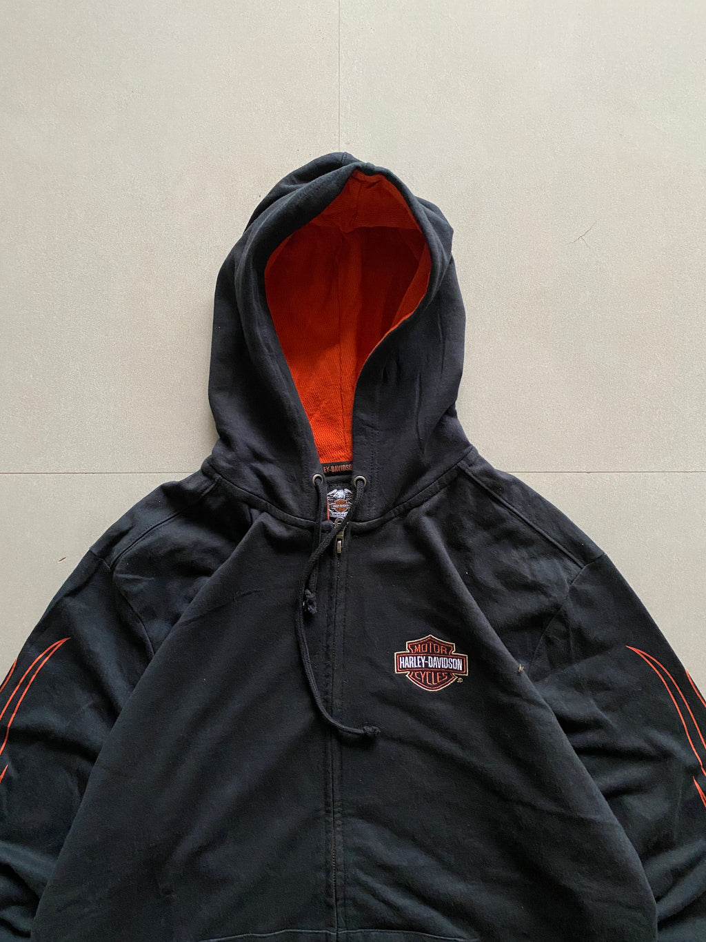 VINTAGE HARLEY DAVIDSON SPELL OUT ZIPPER HOODIE - XL