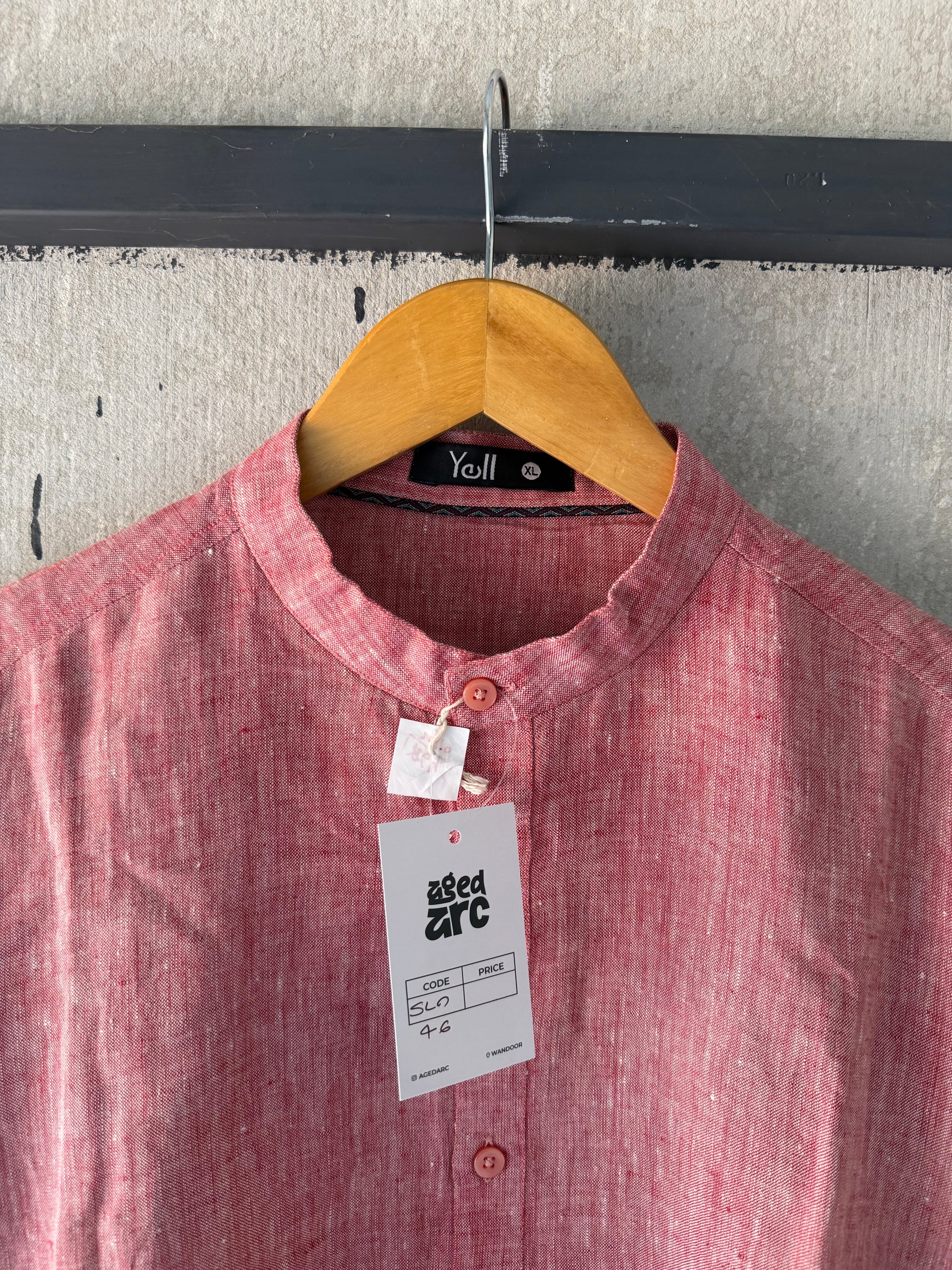 YELL HALF PLACKET LINEN SHIRT - L