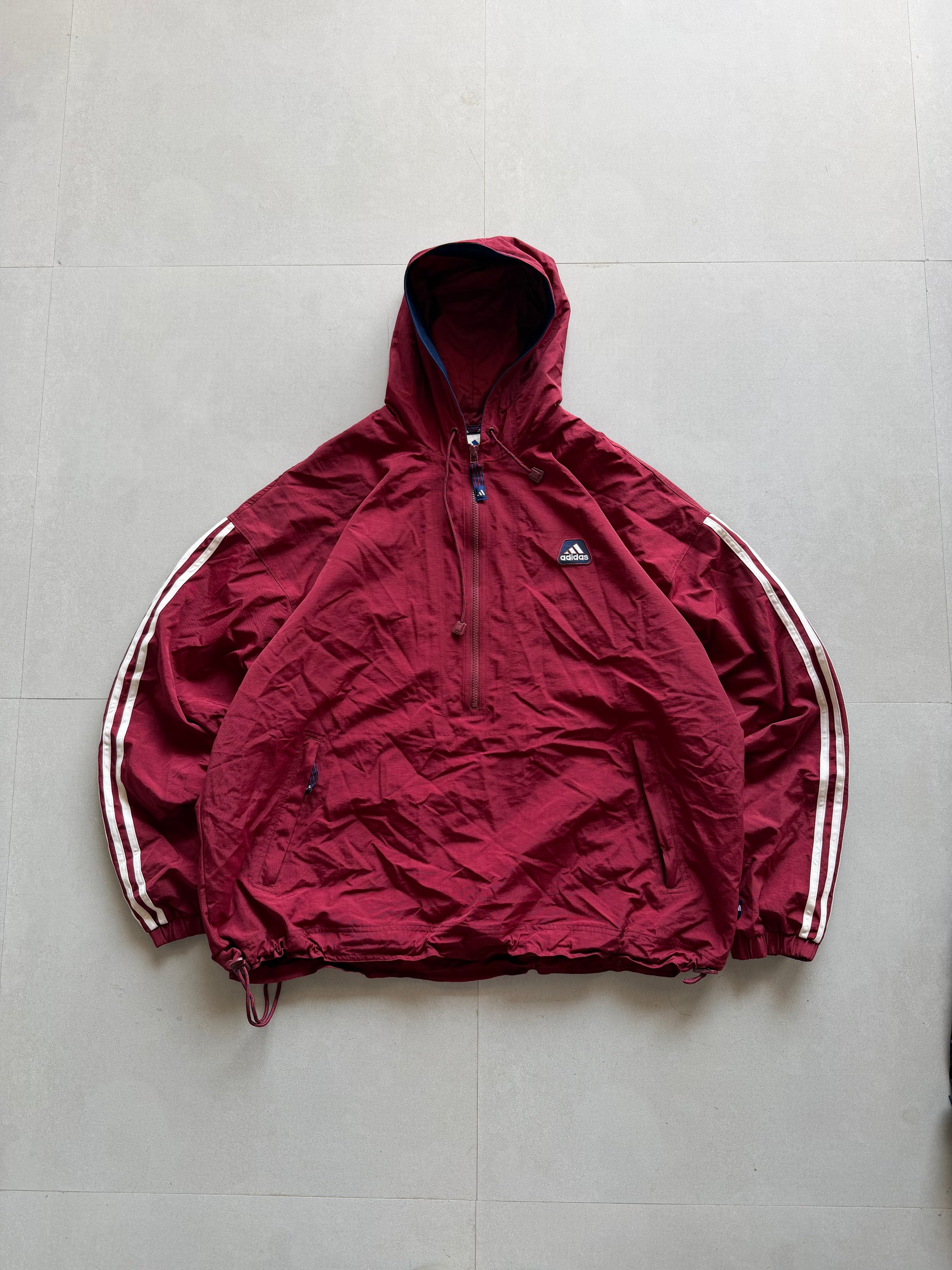 90S ADIDAS STRIPED HOODED JACKET - XXL