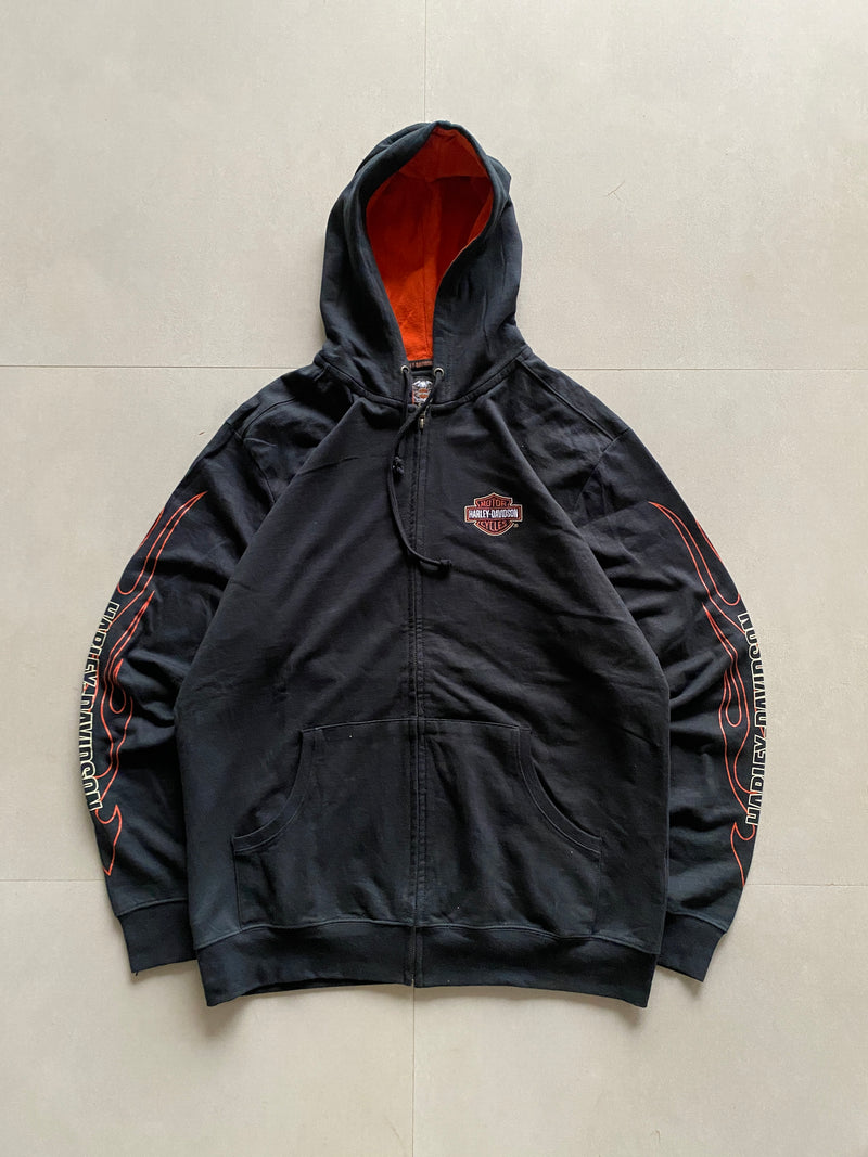 VINTAGE HARLEY DAVIDSON SPELL OUT ZIPPER HOODIE - XL