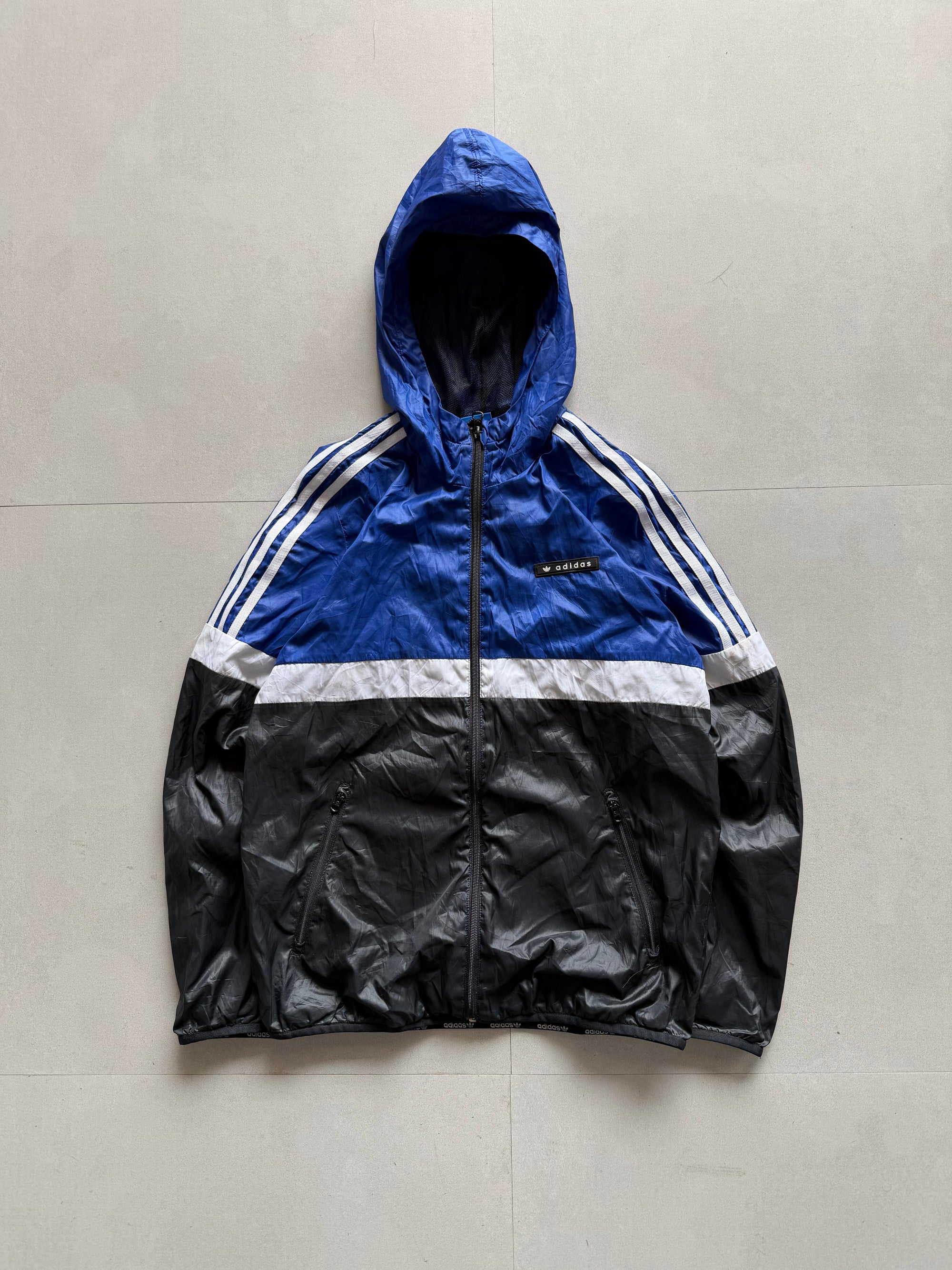 ADIDAS STRIPED HOODED JACKET - M
