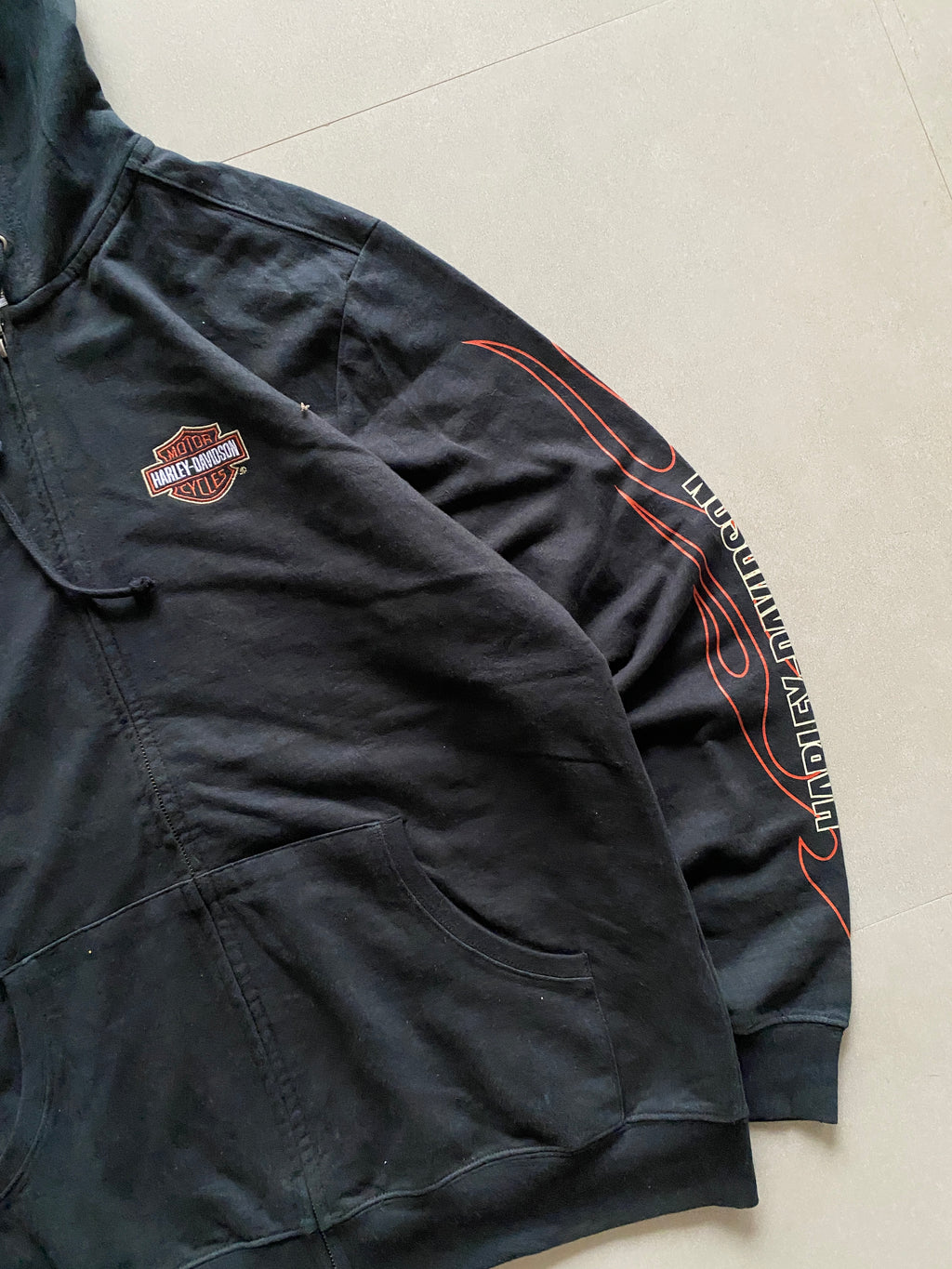 VINTAGE HARLEY DAVIDSON SPELL OUT ZIPPER HOODIE - XL
