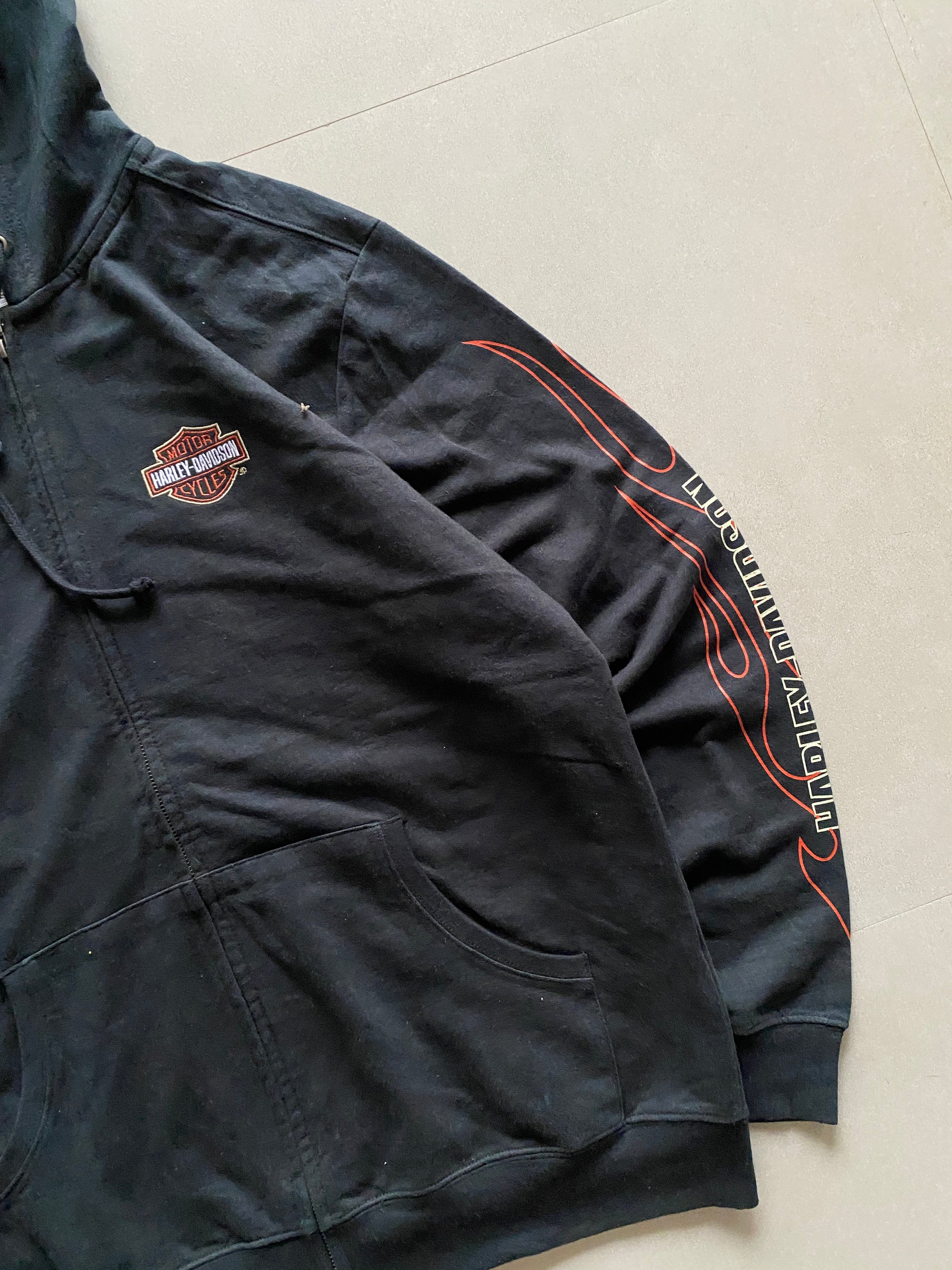 VINTAGE HARLEY DAVIDSON SPELL OUT ZIPPER HOODIE - XL