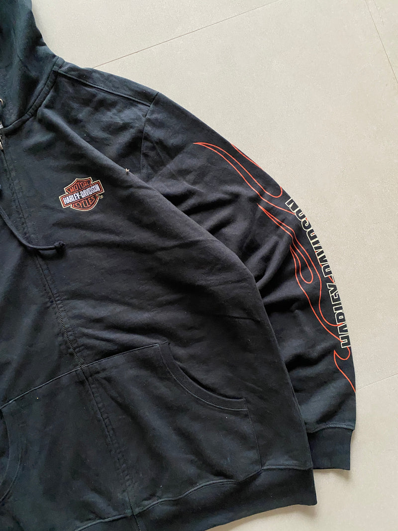 VINTAGE HARLEY DAVIDSON SPELL OUT ZIPPER HOODIE - XL