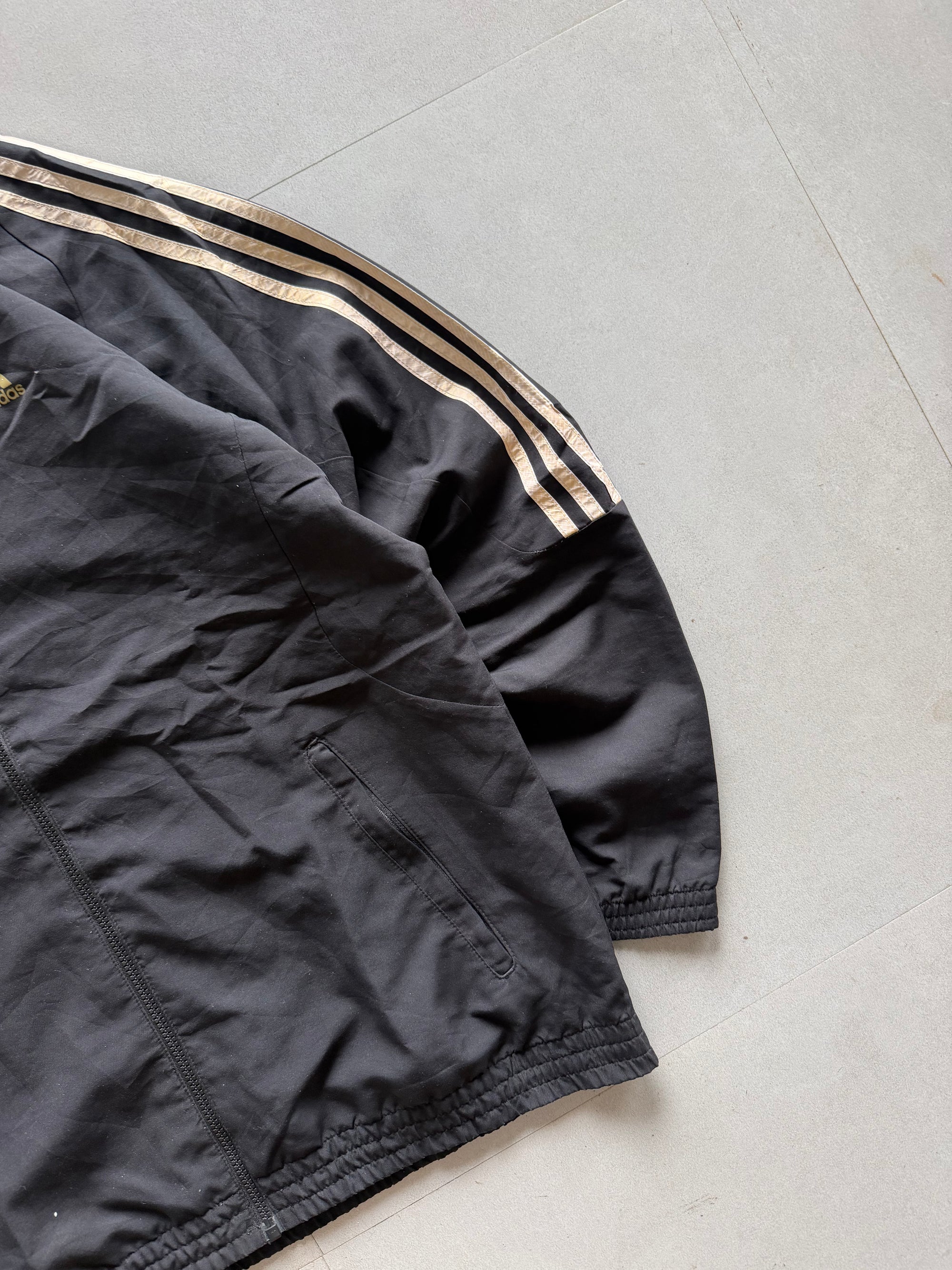 ADIDAS STRIPED HOODED JACKET - L