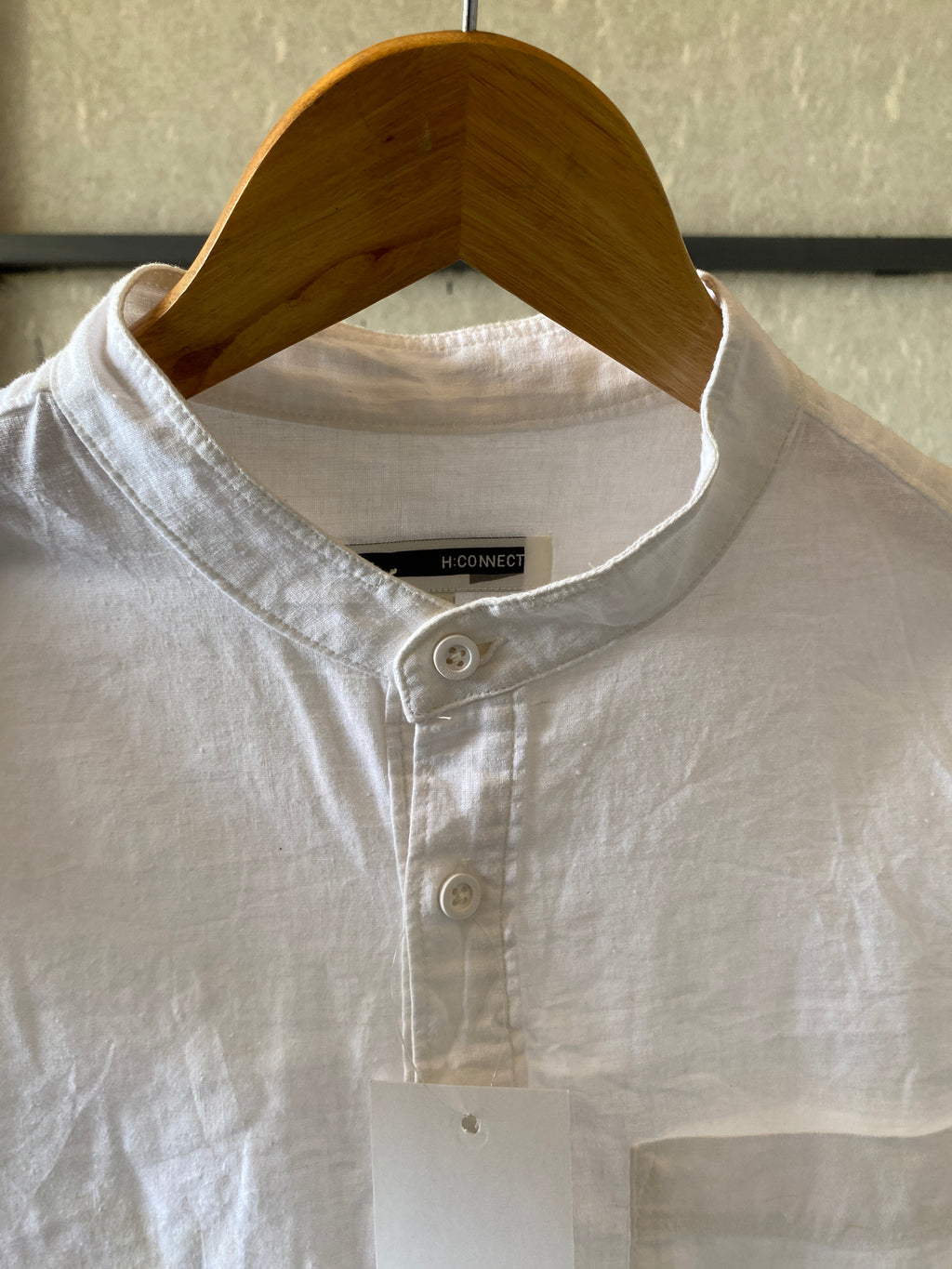 H CONNECT LINEN HALF PLACKET SHIRT - M