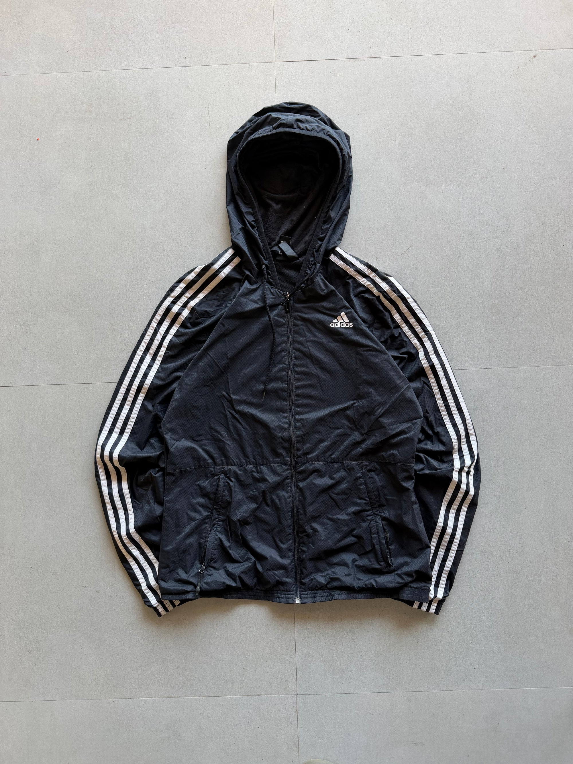 ADIDAS STRIPED HOODED JACKET - M
