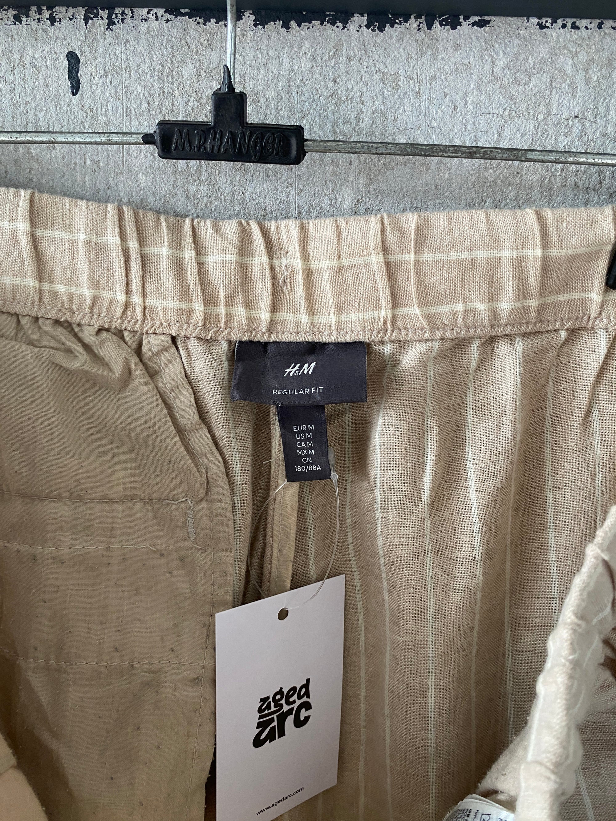 H&M STRIPED LINEN PANT - L