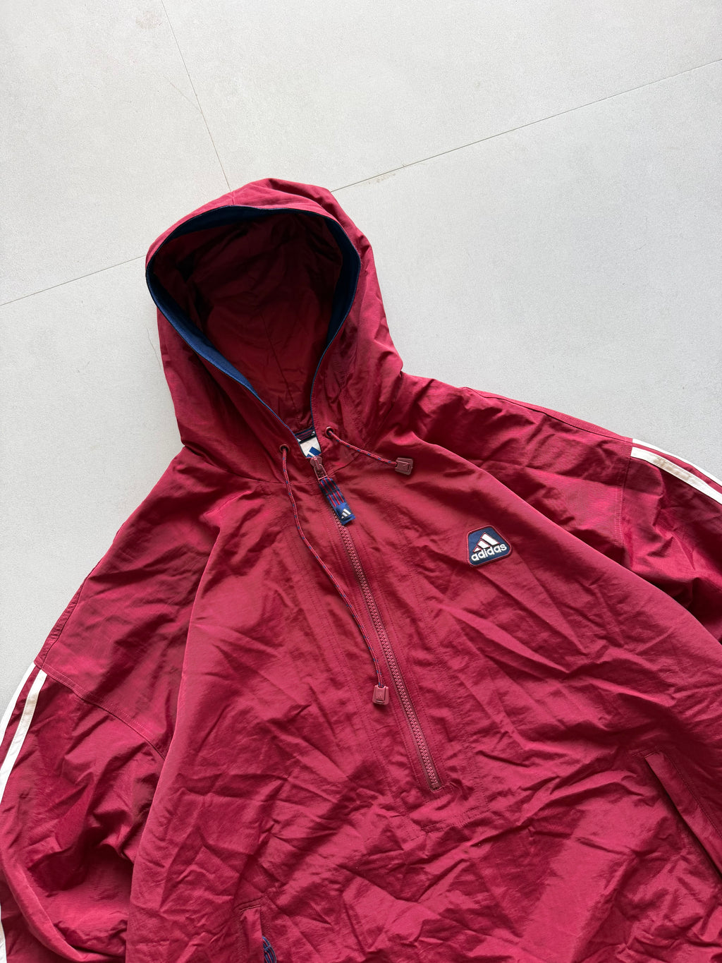 90S ADIDAS STRIPED HOODED JACKET - XXL