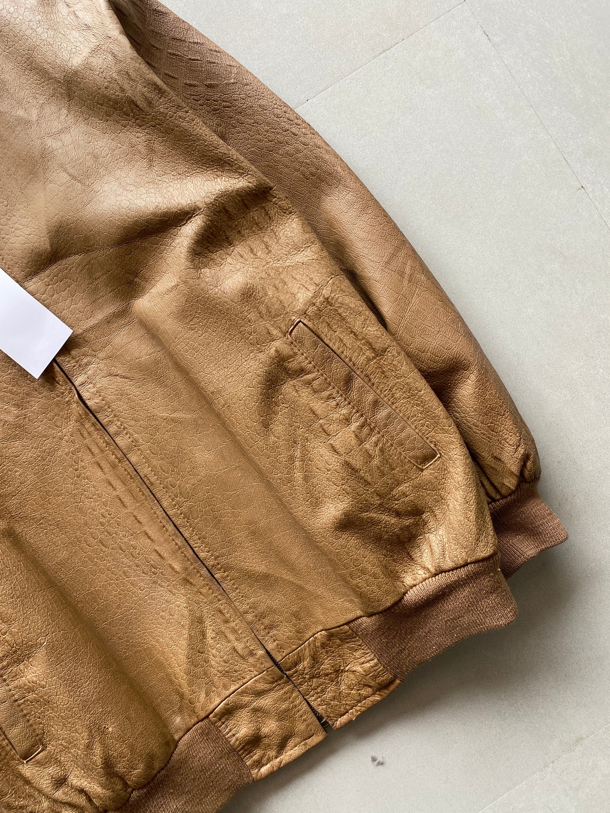 BROWN BOMBER LEATHER JACKET - M