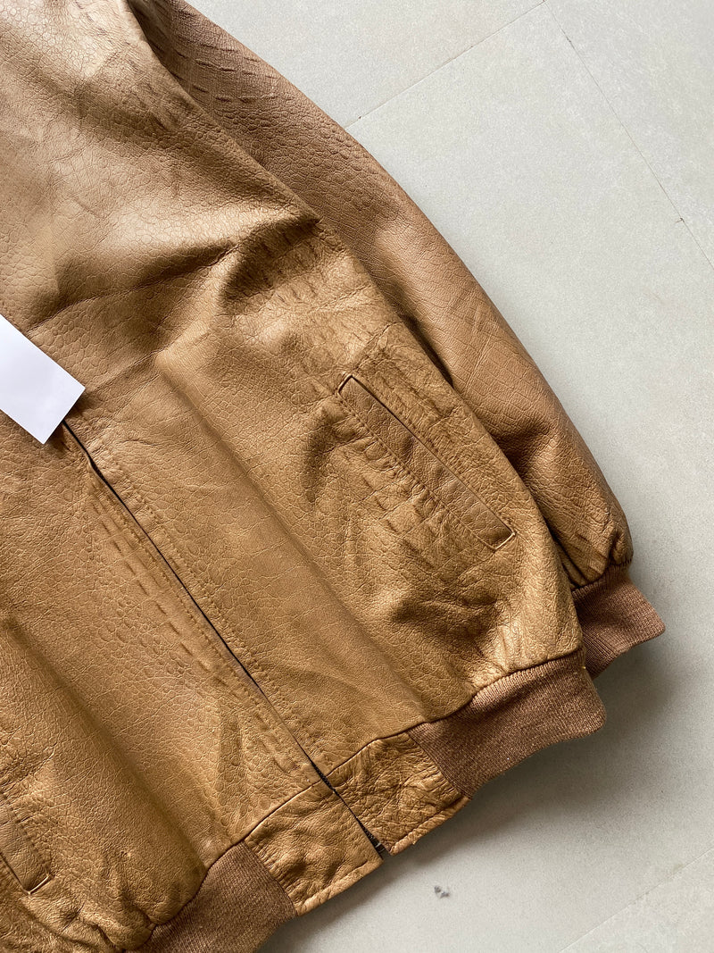 BROWN BOMBER LEATHER JACKET - M