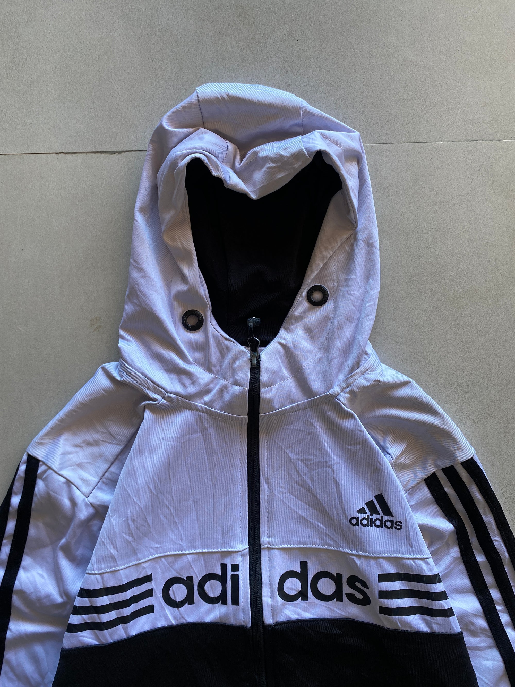ADIDAS STRIPED HOODED JACKET - XS