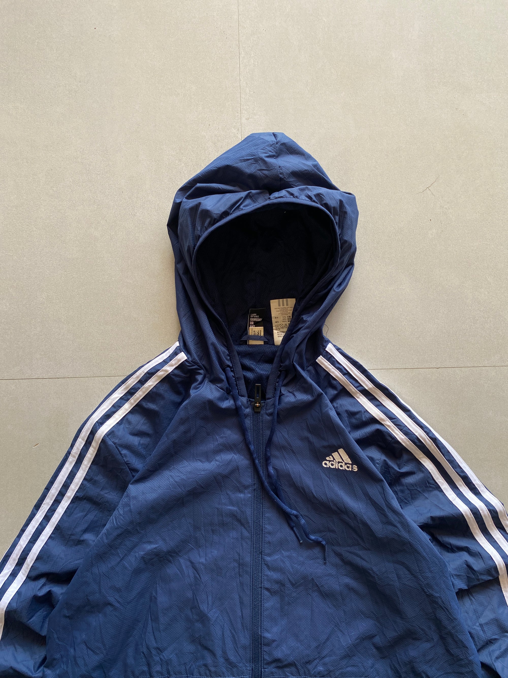 ADIDAS STRIPED HOODED JACKET - M