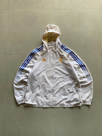 VINTAGE ADIDASREAL MADRID STRIPED HOODED JACKET - XL