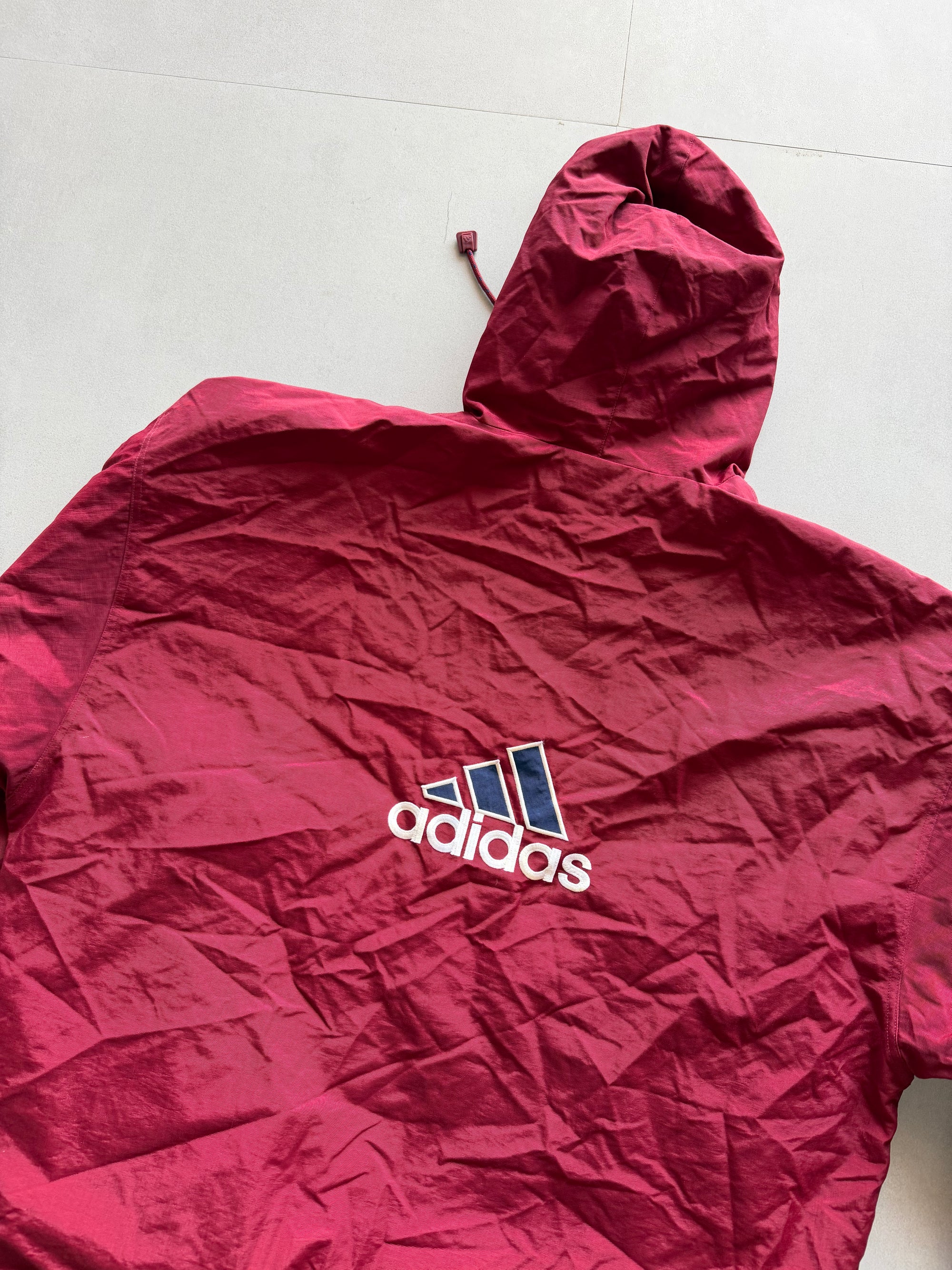 90S ADIDAS STRIPED HOODED JACKET - XXL