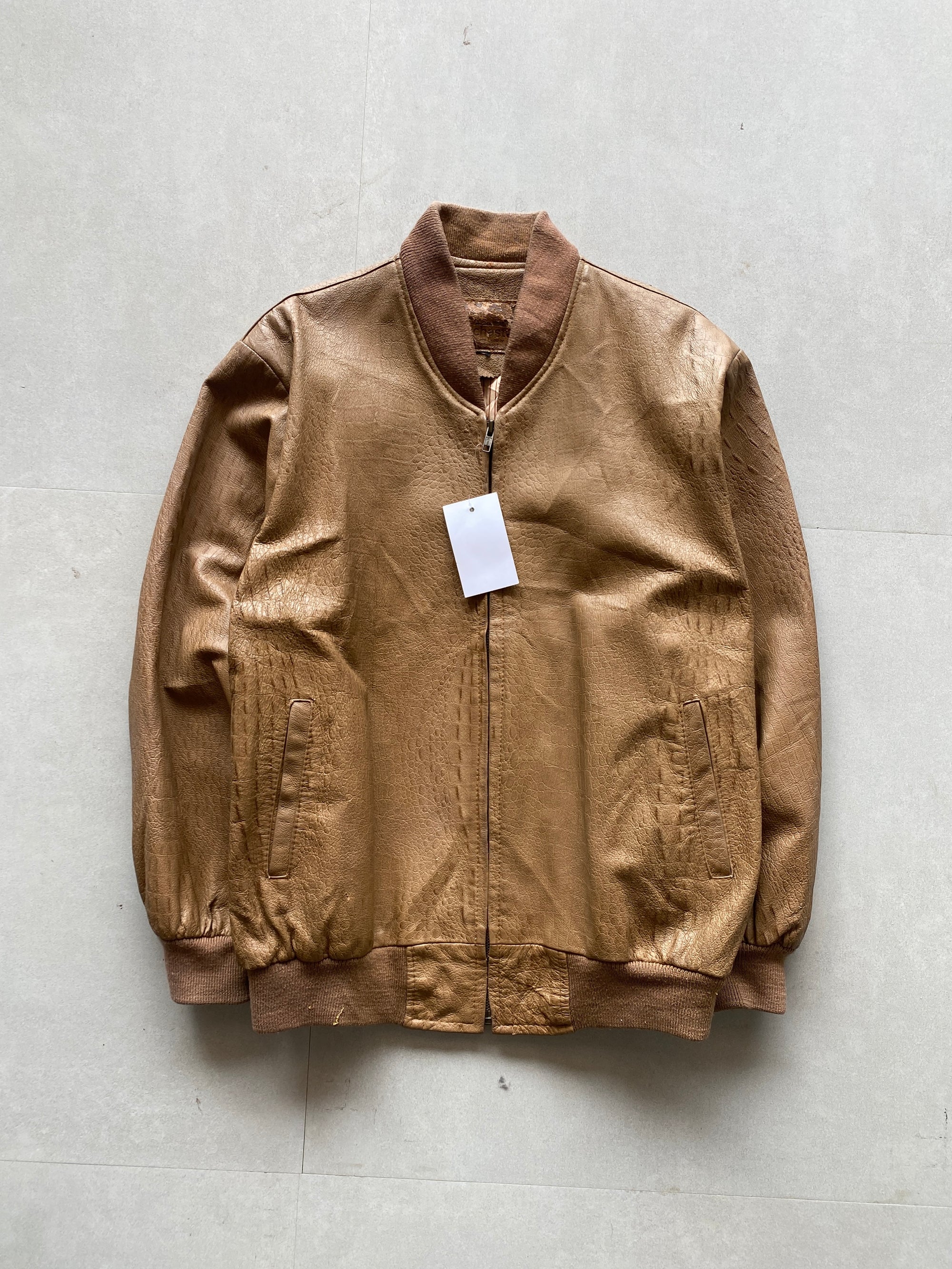 BROWN BOMBER LEATHER JACKET - M