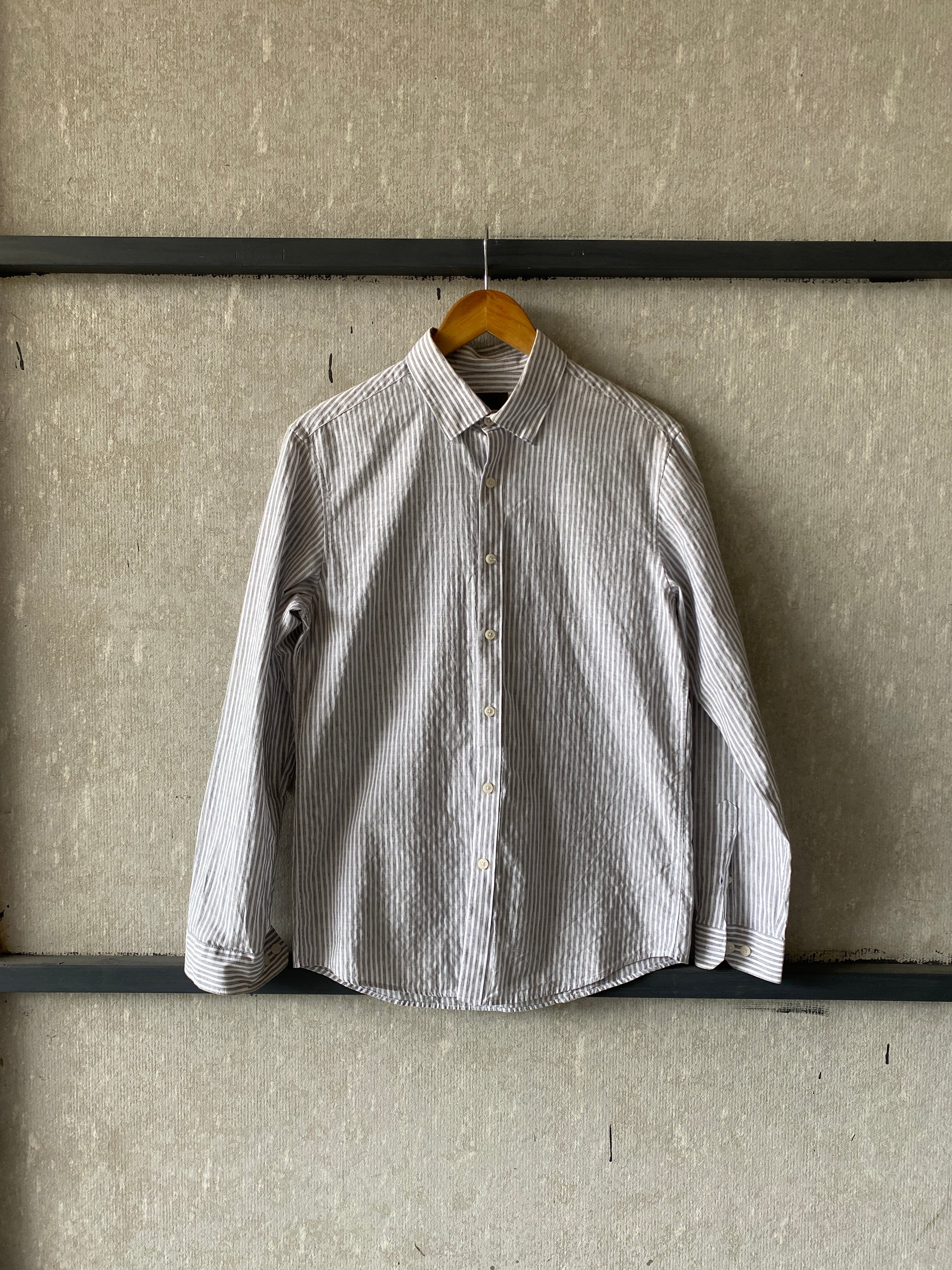 STRIPED LINEN BLENDED SHIRT - S