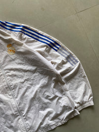 VINTAGE ADIDASREAL MADRID STRIPED HOODED JACKET - XL