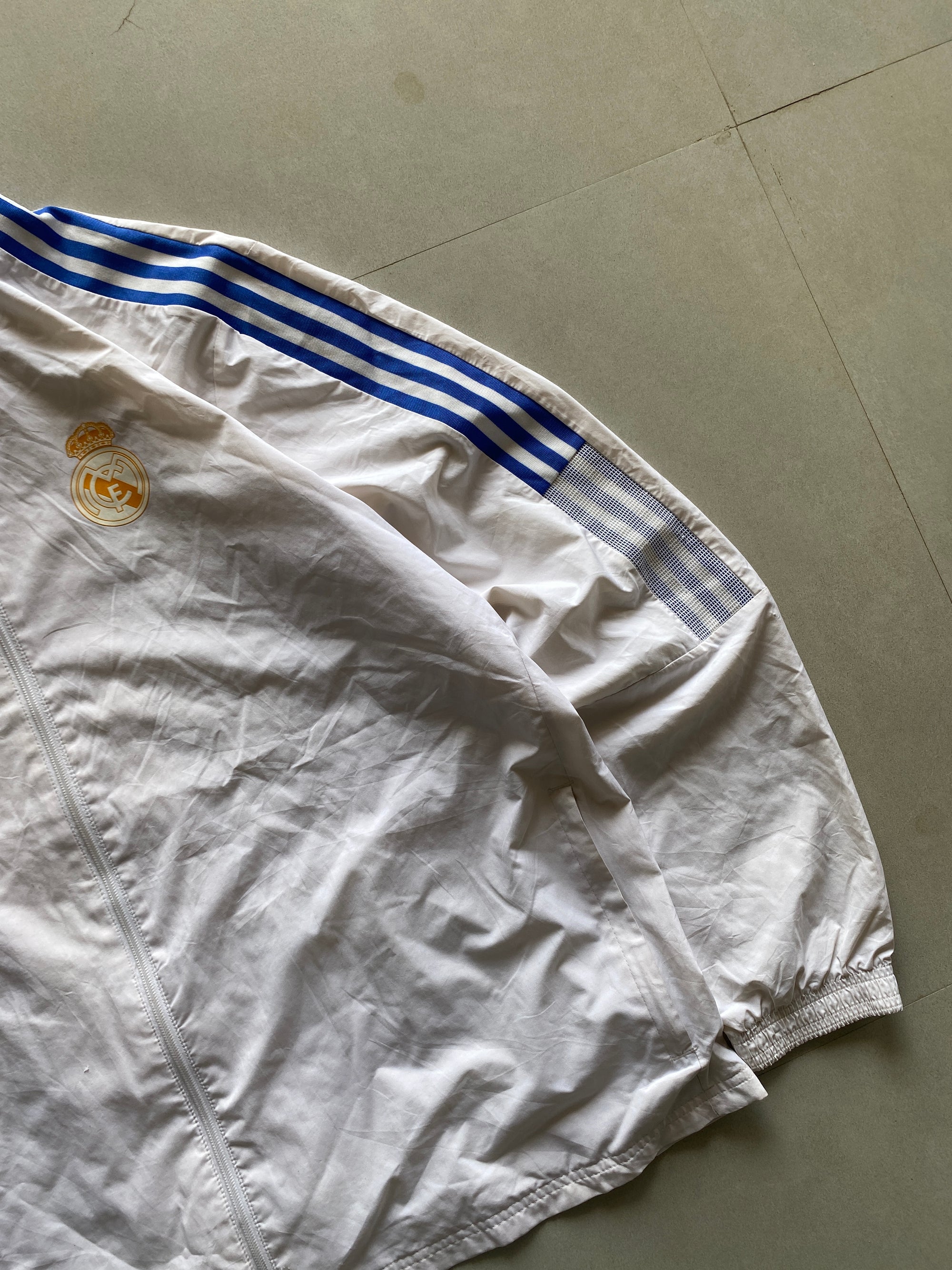 VINTAGE ADIDASREAL MADRID STRIPED HOODED JACKET - XL
